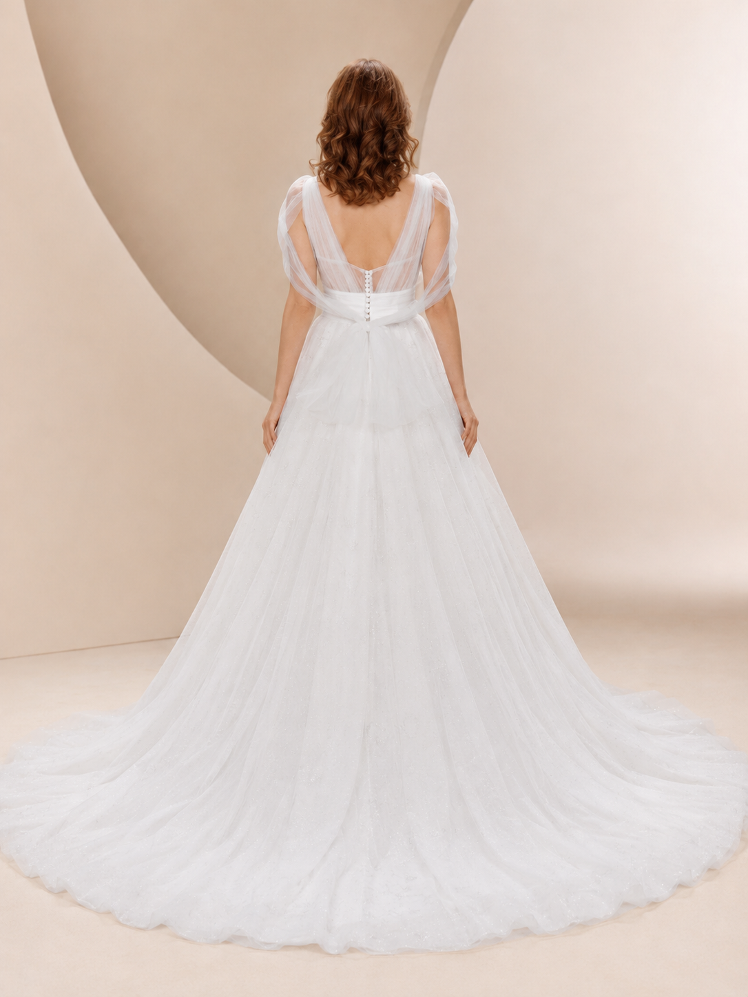 White V-Neck Celestial Glitter Tulle A-Line Wedding Dress 