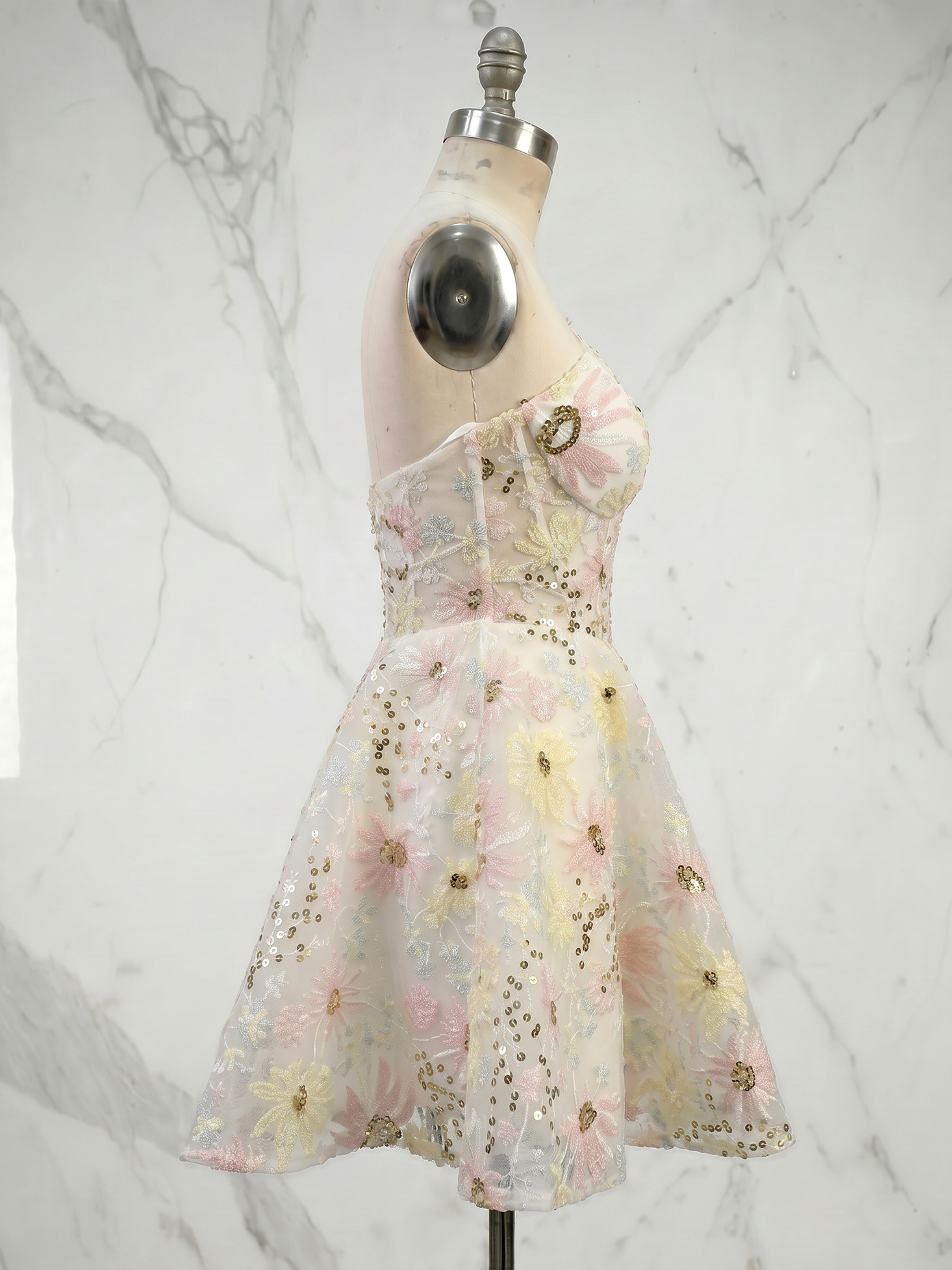 Pastel Dreamscape Floral Corset Mini Dress Homecoming Dress