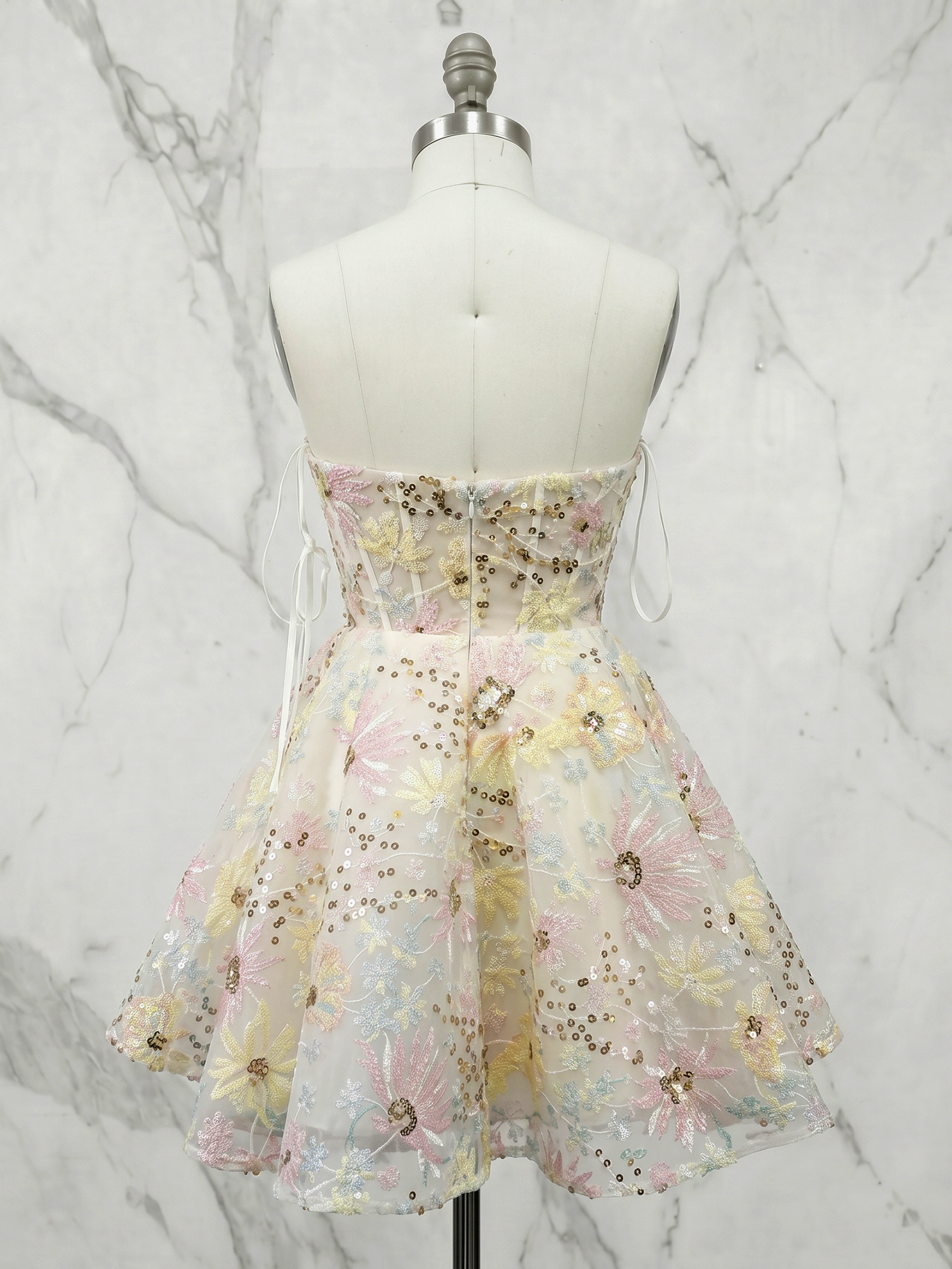 Pastel Dreamscape Floral Corset Mini Dress Homecoming Dress