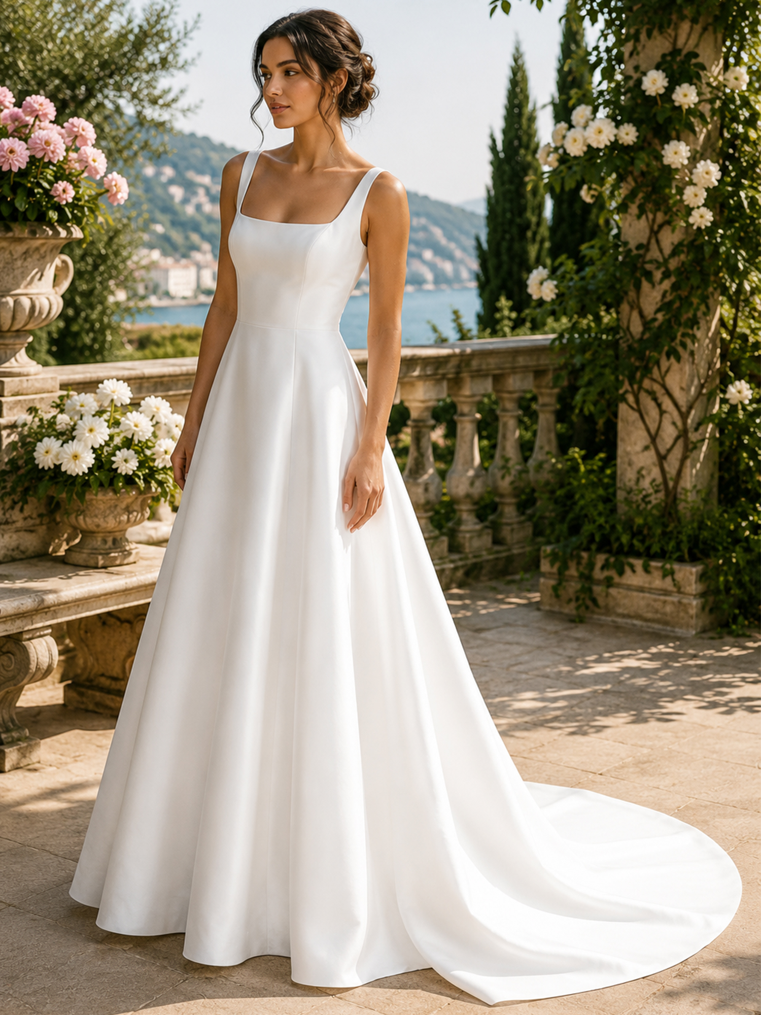 White Timeless Minimalist A-Line Wedding Dress