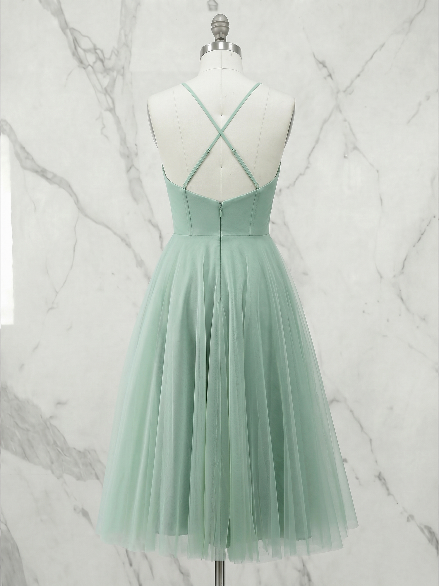 Romantic Sage Green Tulle A-Line Homecoming Dress with Ruched Corset Bodice