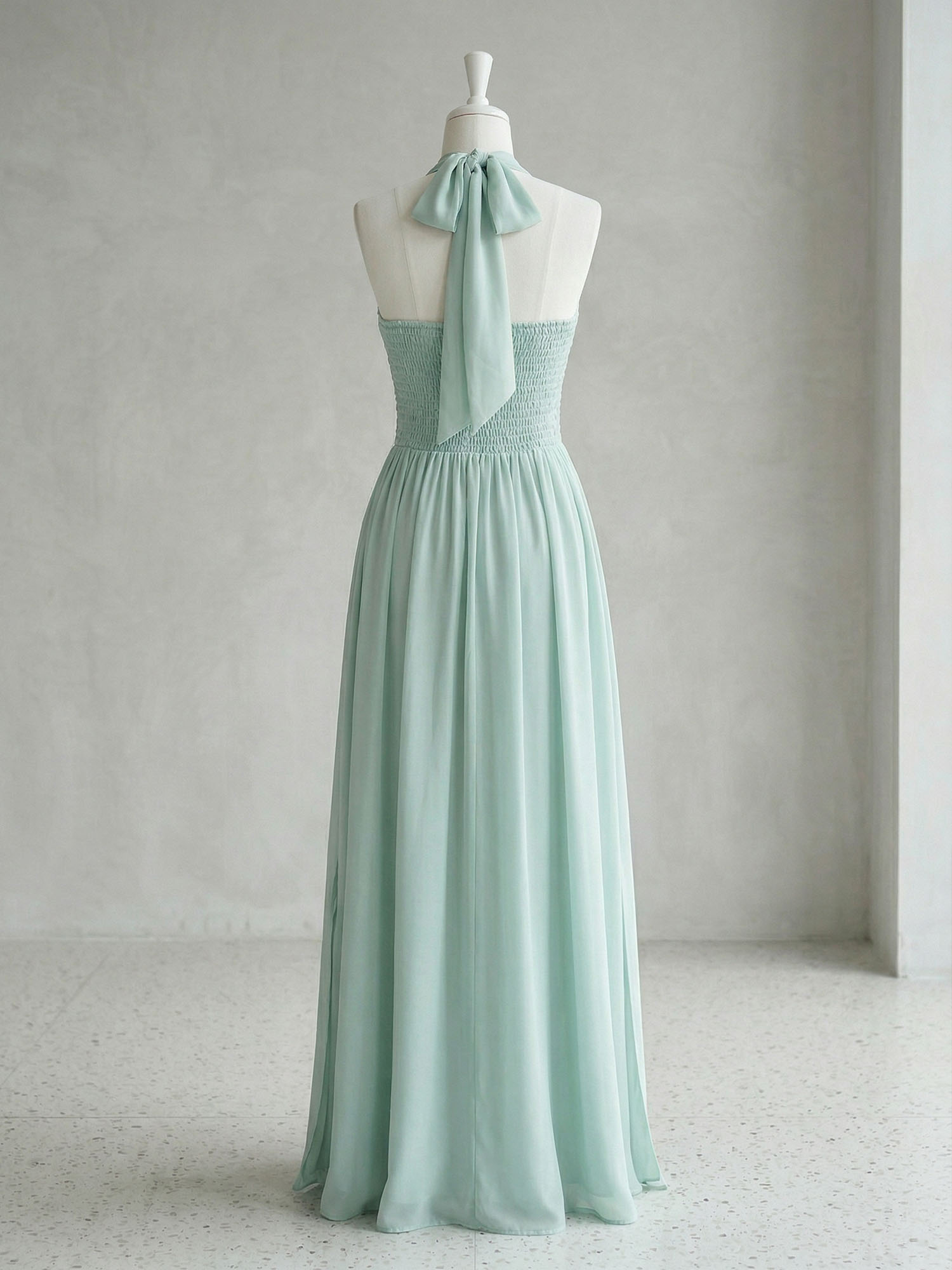 Elegant Sage Green Halter Chiffon Maxi Gown