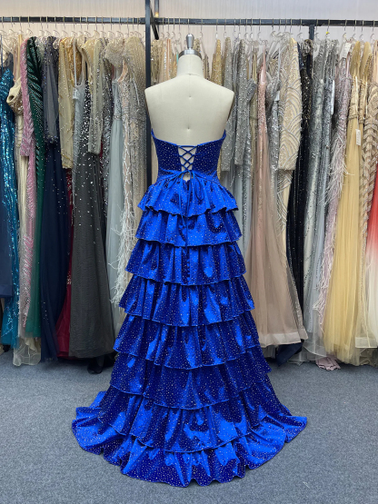 Sparkly Royal Blue Sweetheart A-Line Long Prom Dress with Keyhole