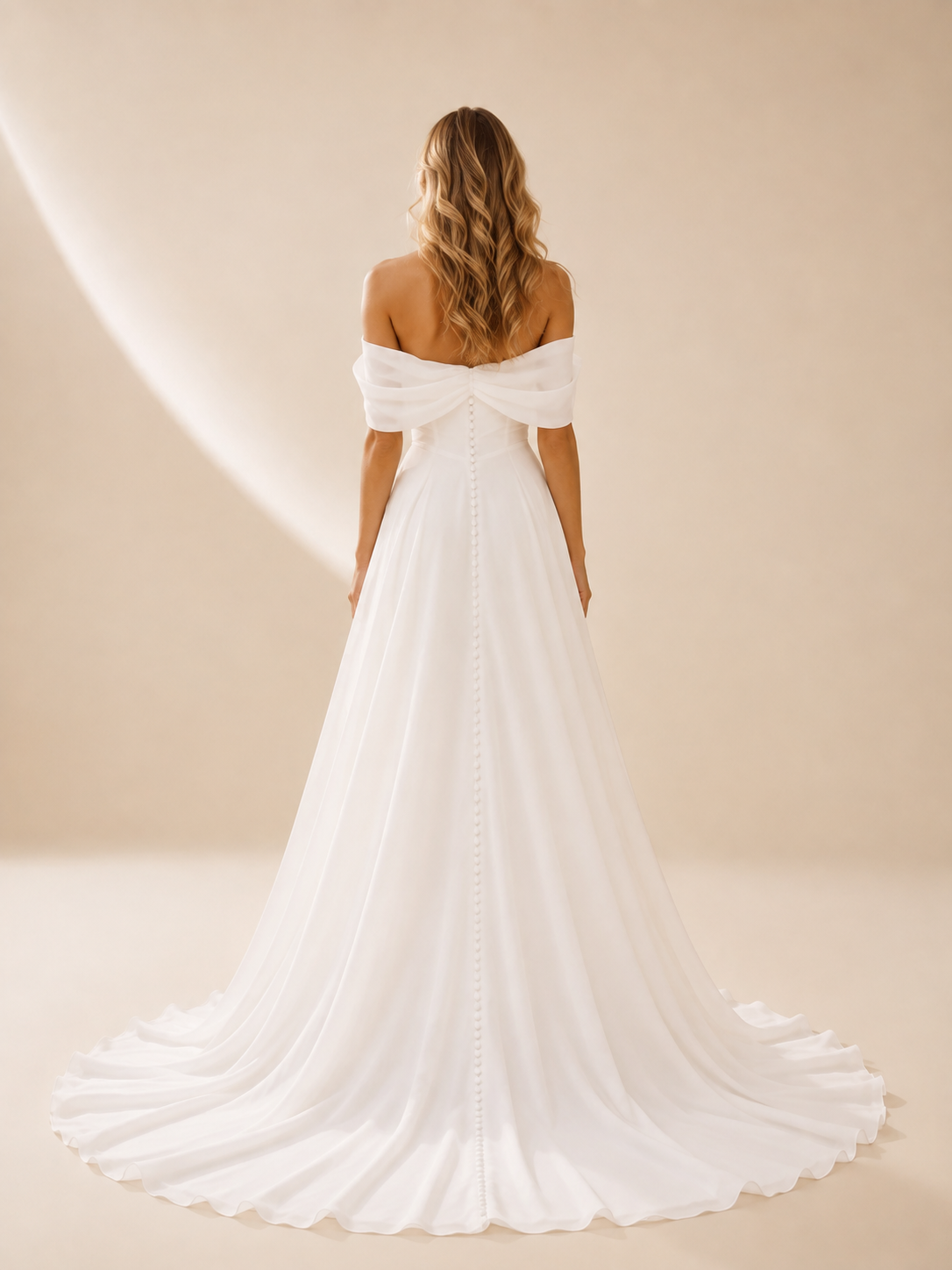 White Off-the-Shoulder Draped Satin A-Line Maxi Wedding Dress 