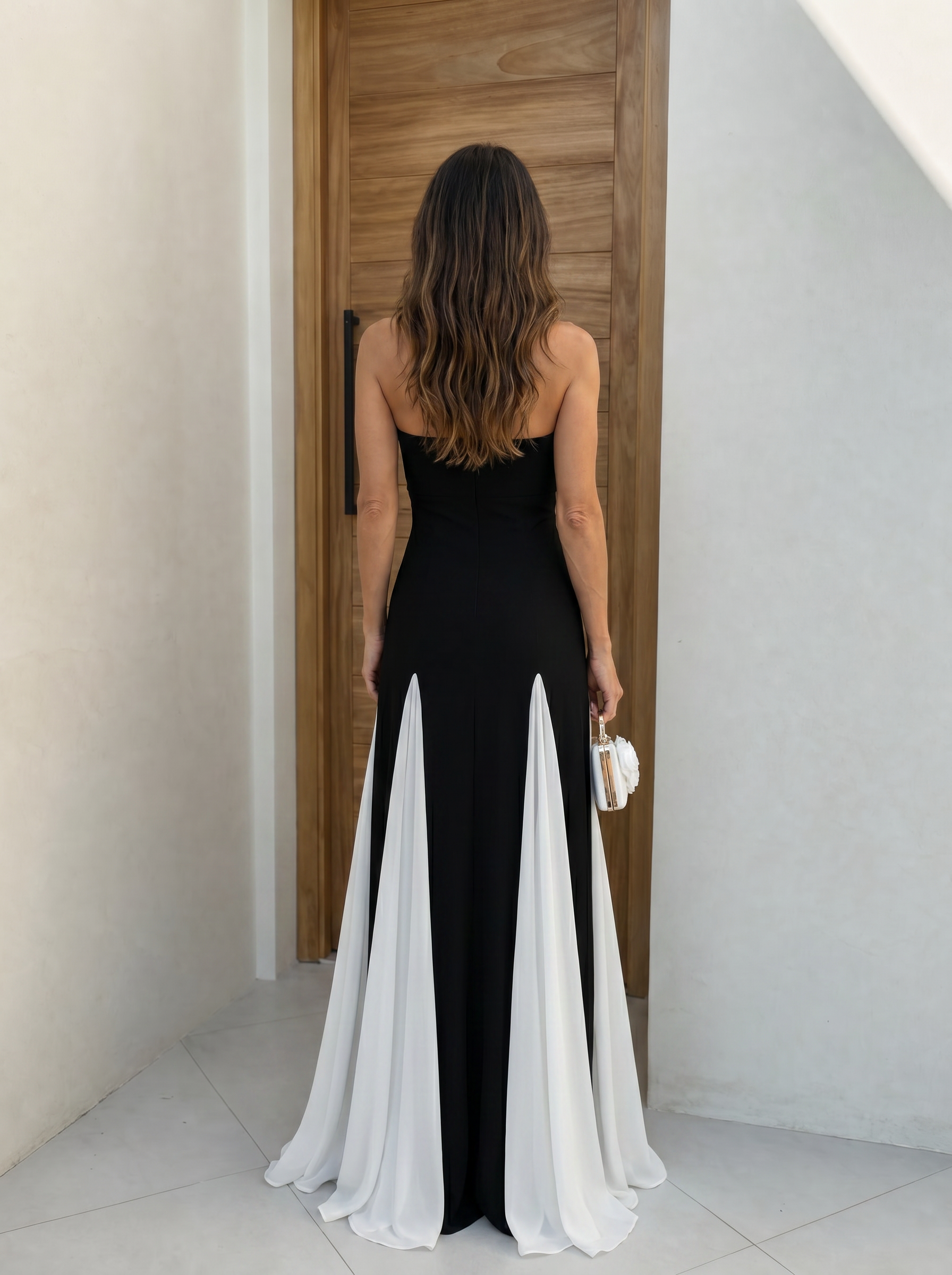 Sophisticated Black And White Strapless Sheath Formal Evening Dress