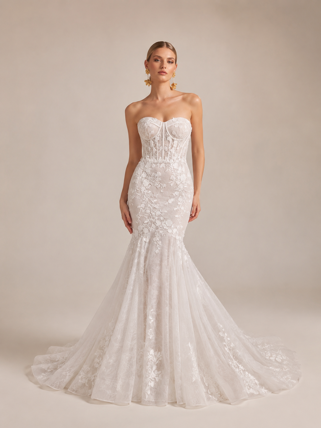 White Strapless Sweetheart Corset Mermaid Wedding Dress 