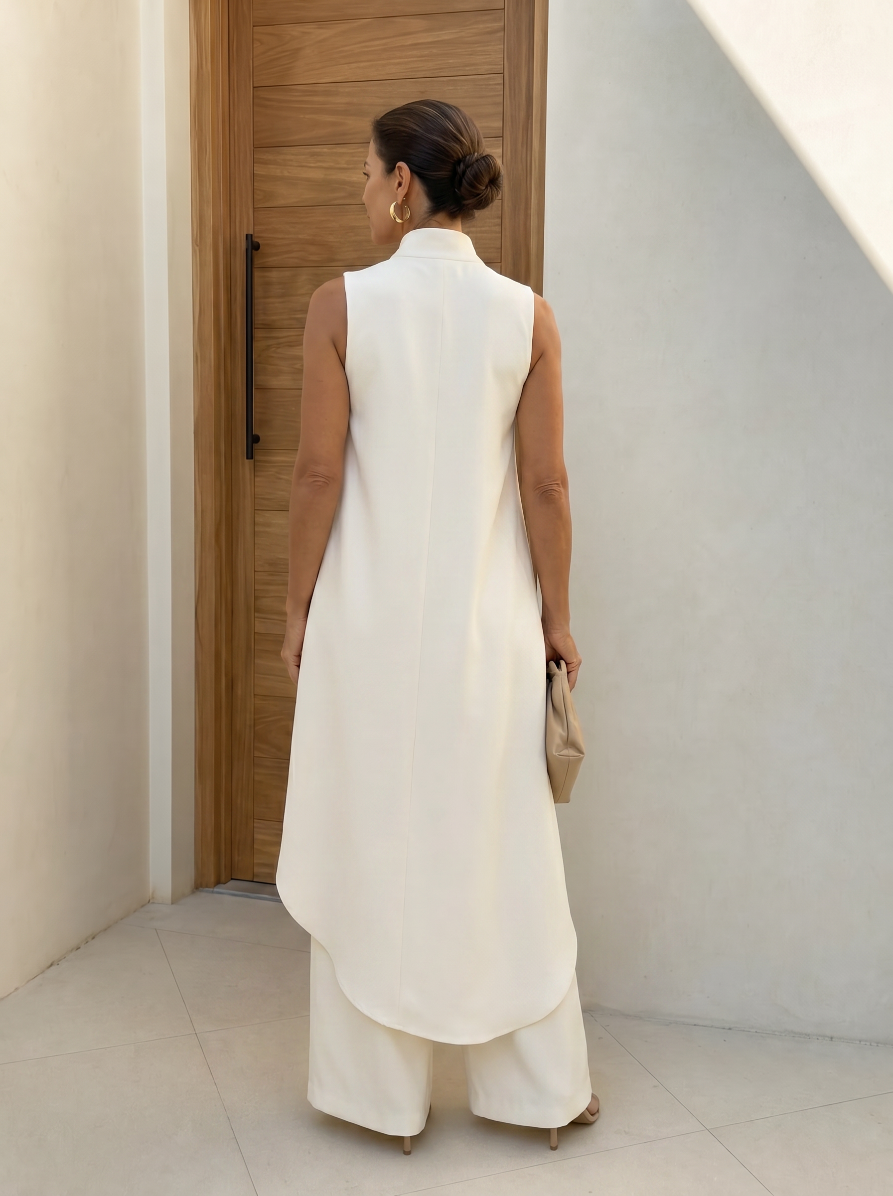 Modern Ivory Architectural High Neck Formal Evening Dress