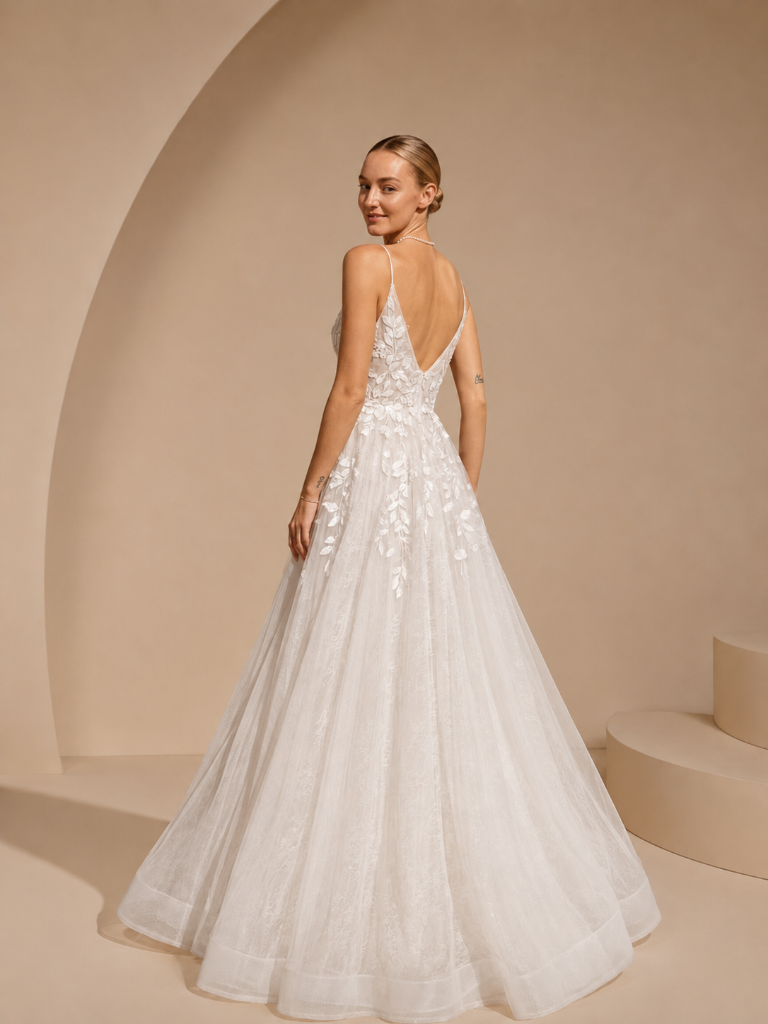 White V-Neckline Spaghetti Strap A-Line Wedding Dress 