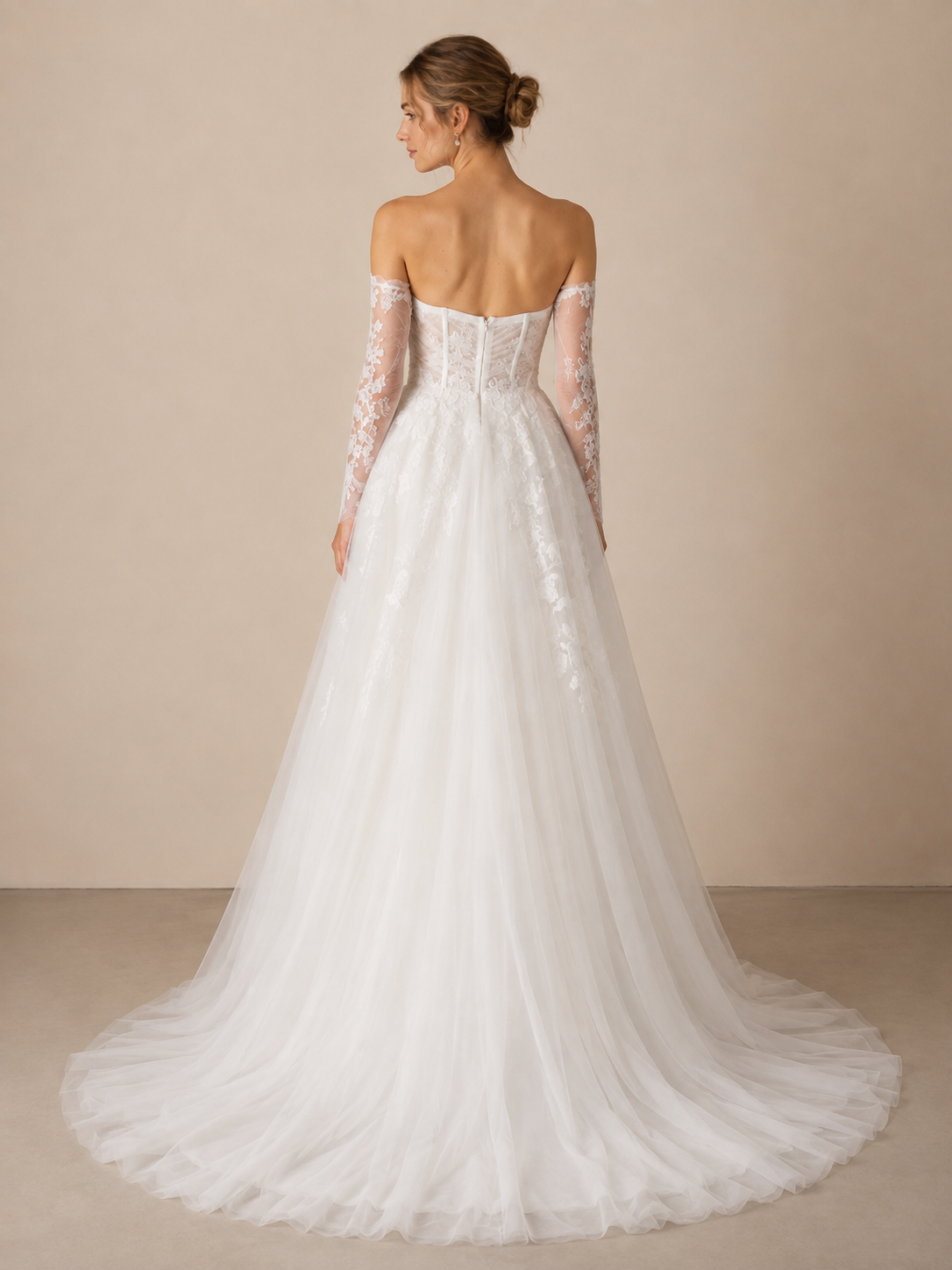 White Strapless Sweetheart Corset Lace Appliqué A-Line Wedding Dress 