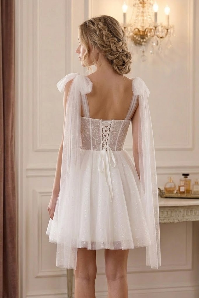 Ivory Sweetheart Tulle A-Line Mini Wedding Dress 