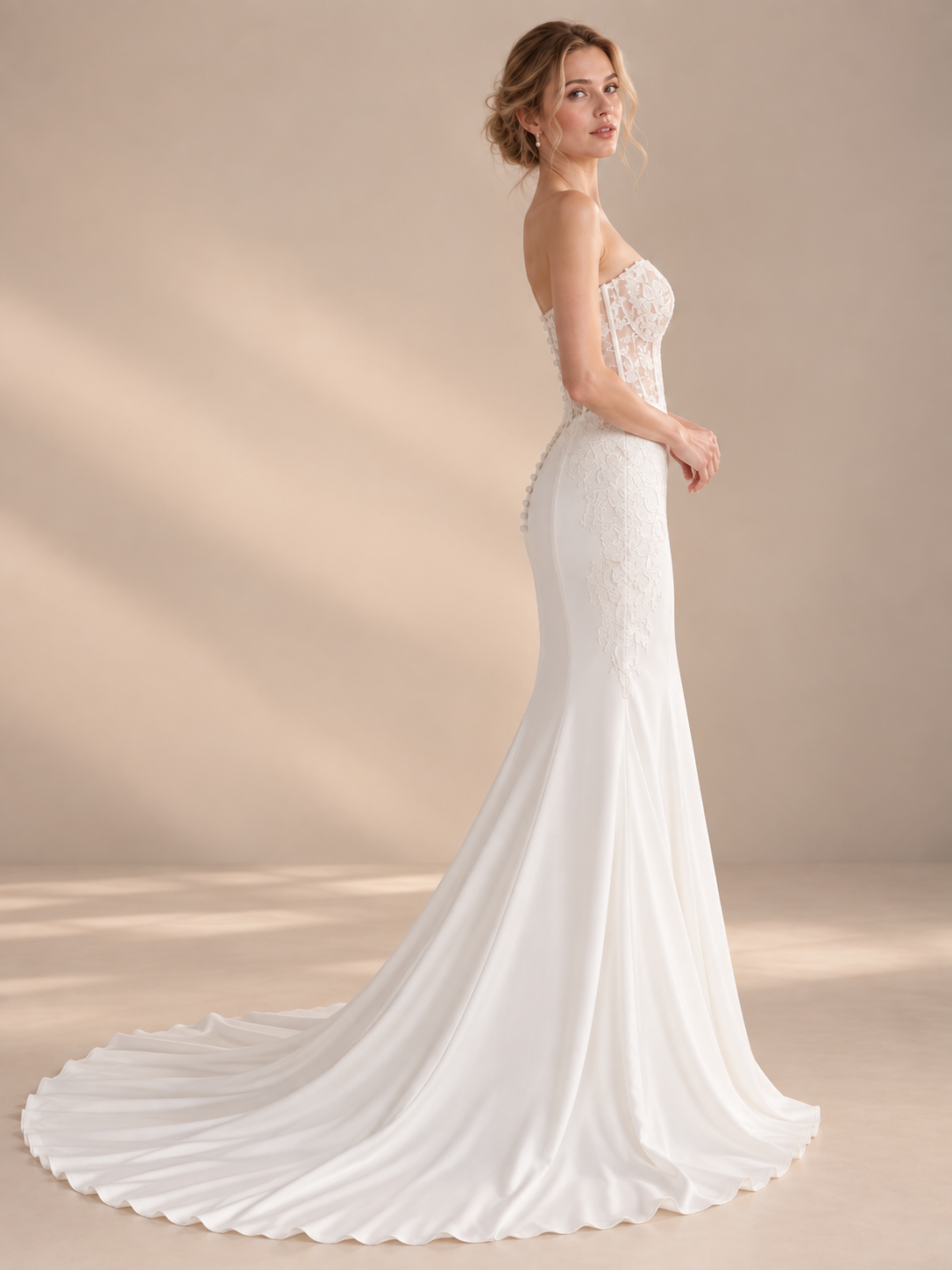 Luminous Ivory Strapless Sweetheart Corset-Bodice Mermaid Maxi Wedding Dress 