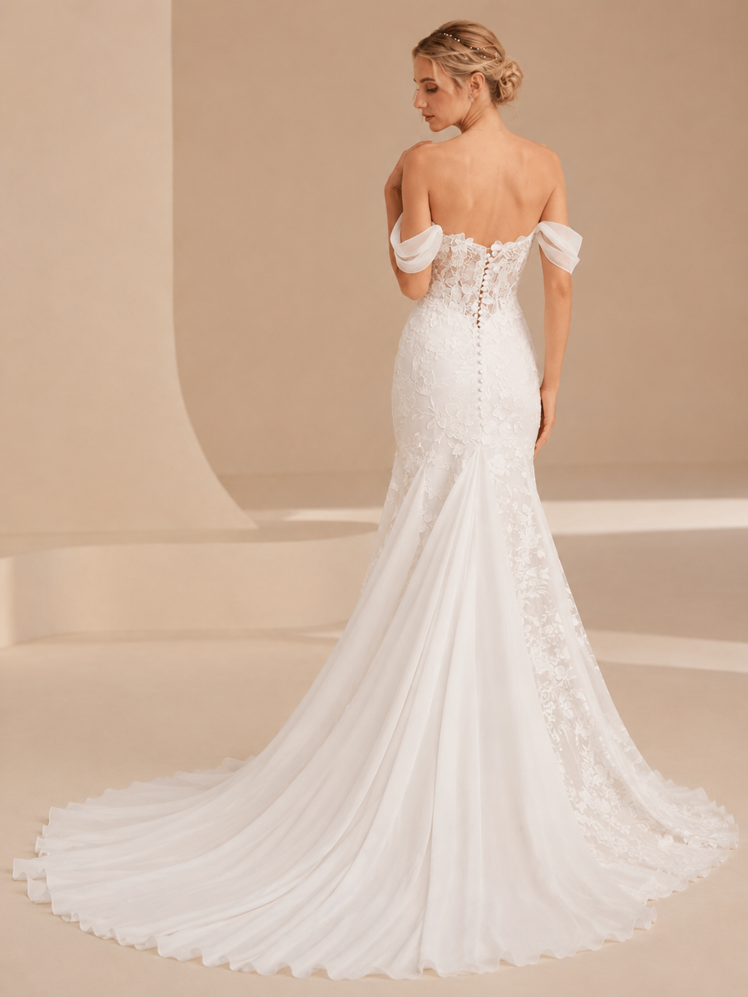 White Sweetheart Off-the-Shoulder Lace Mermaid Wedding Dress 