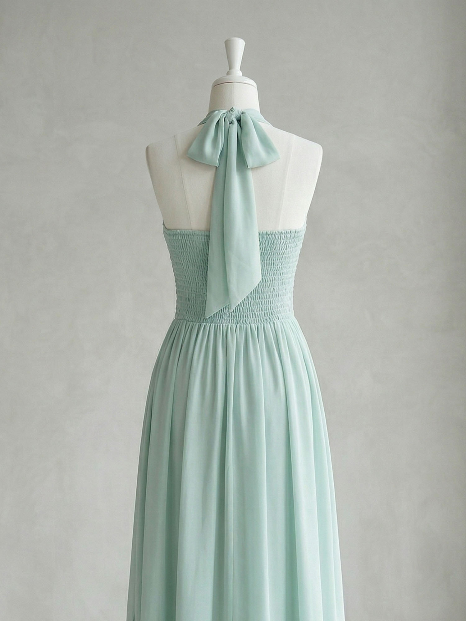 Elegant Sage Green Halter Chiffon Maxi Gown