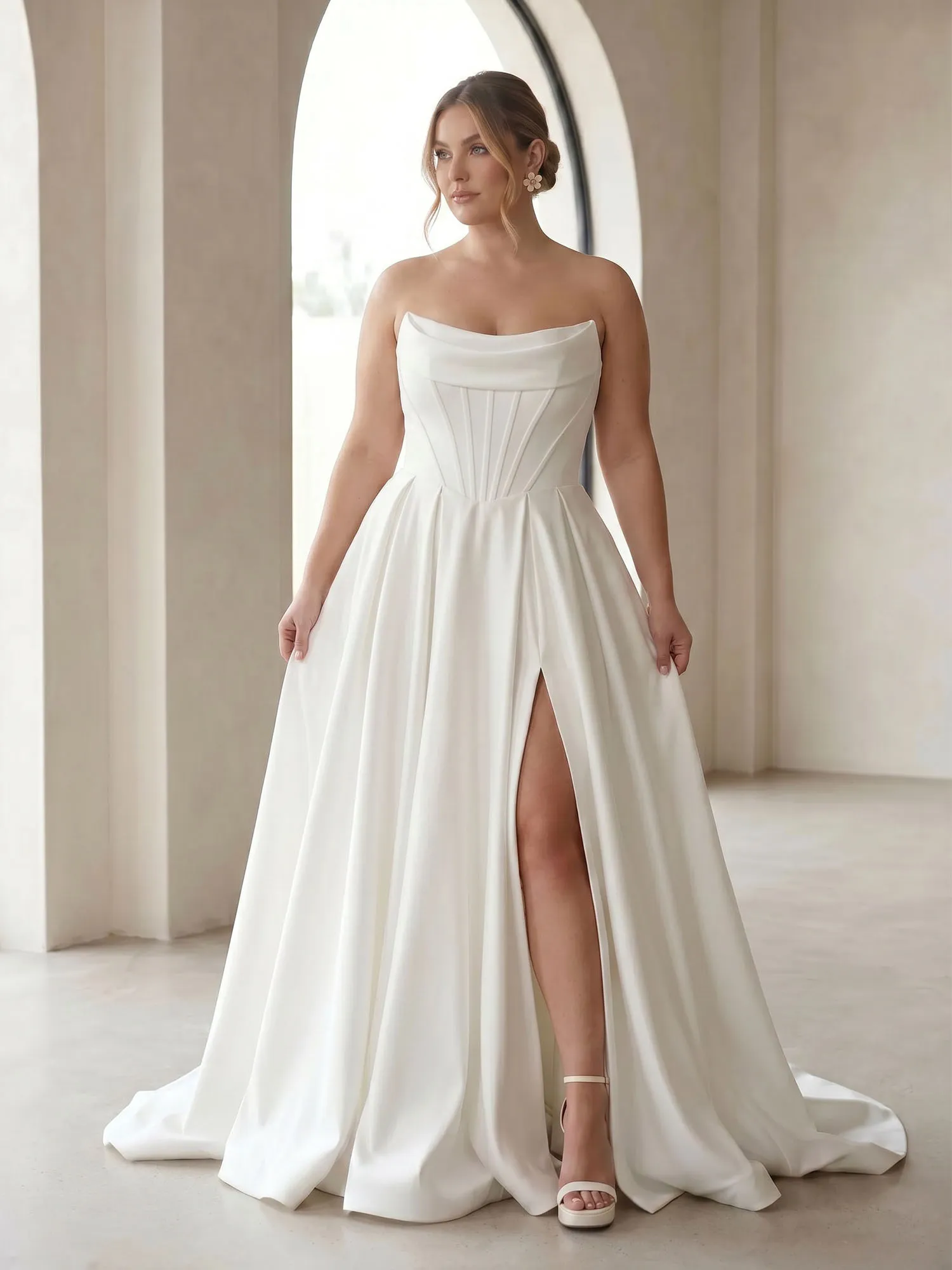 Strapless Corset A-Line Wedding Dress with Front Slit