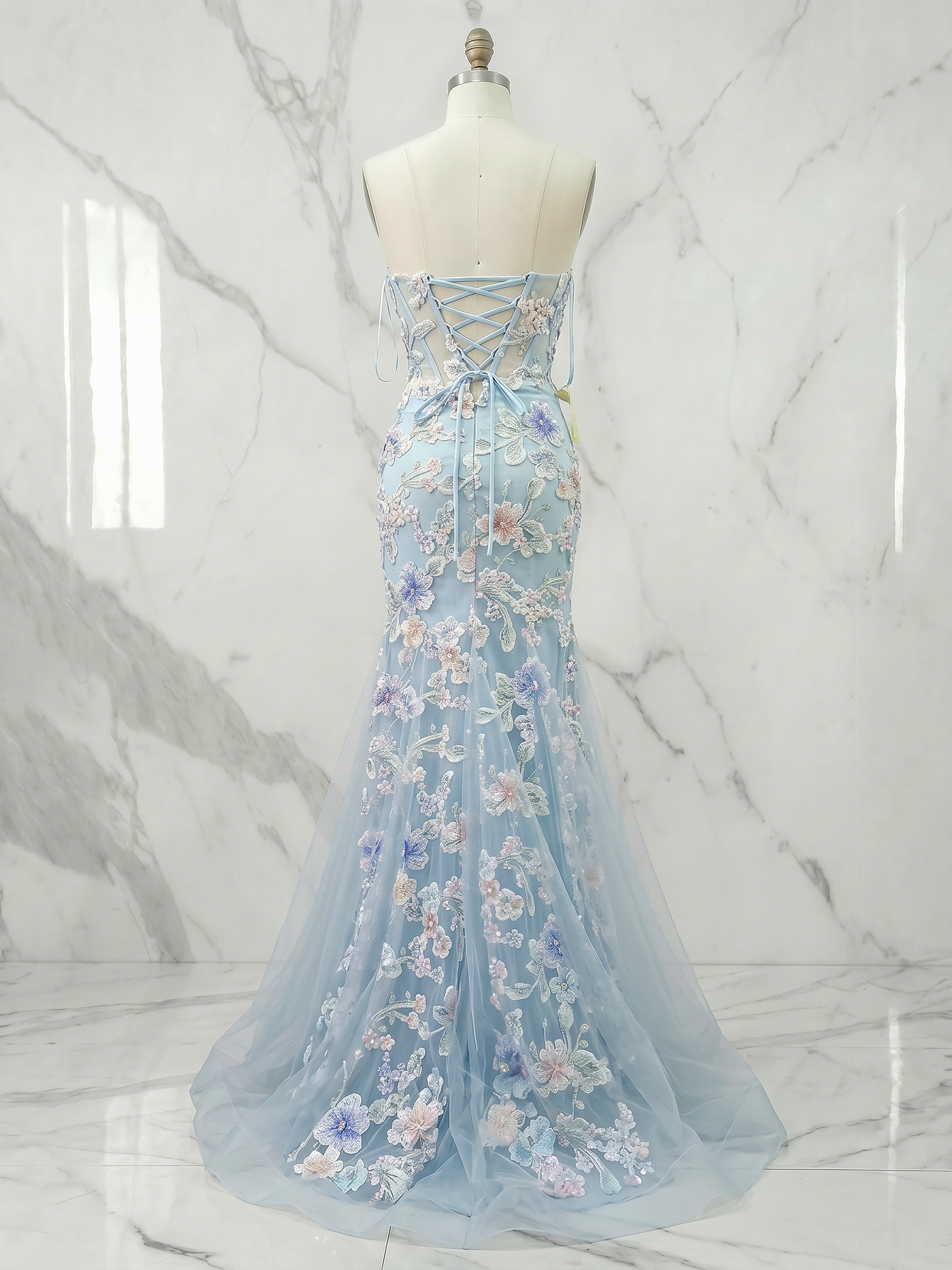 Ethereal Ocean Flora Corset Trumpet Gown