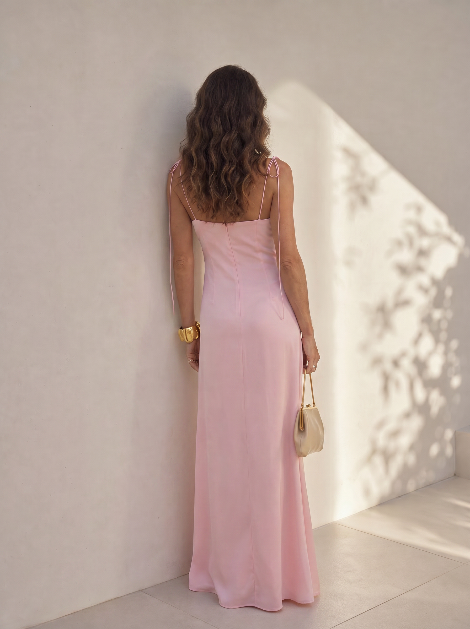 Chic Minimalist Pastel Pink Column Spaghetti Straps Formal Evening Dress