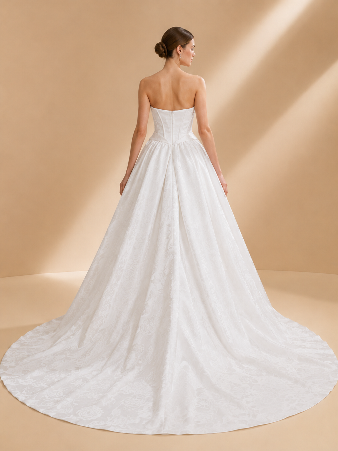 White Strapless Sweetheart Corset Floral Jacquard A-Line Wedding Dress 