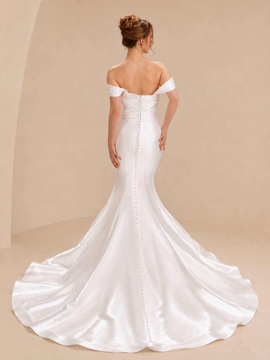 White Off-the-Shoulder Satin Mermaid Wedding Dress 