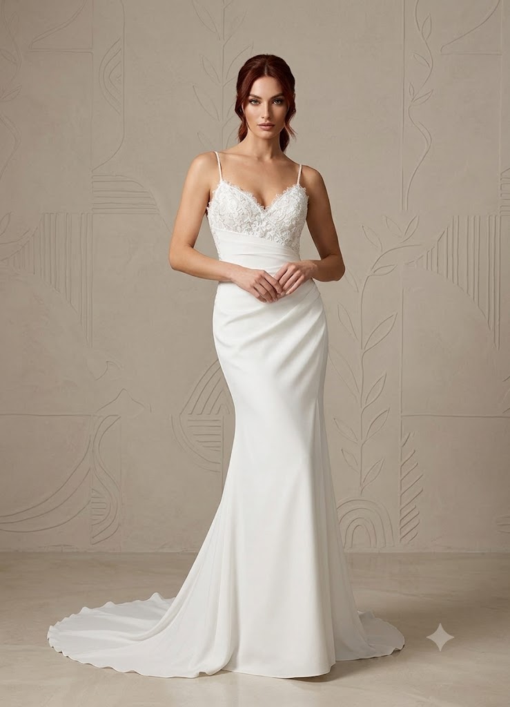 White Mermaid V-Neck Sequins Stretch Satin Wedding Dress