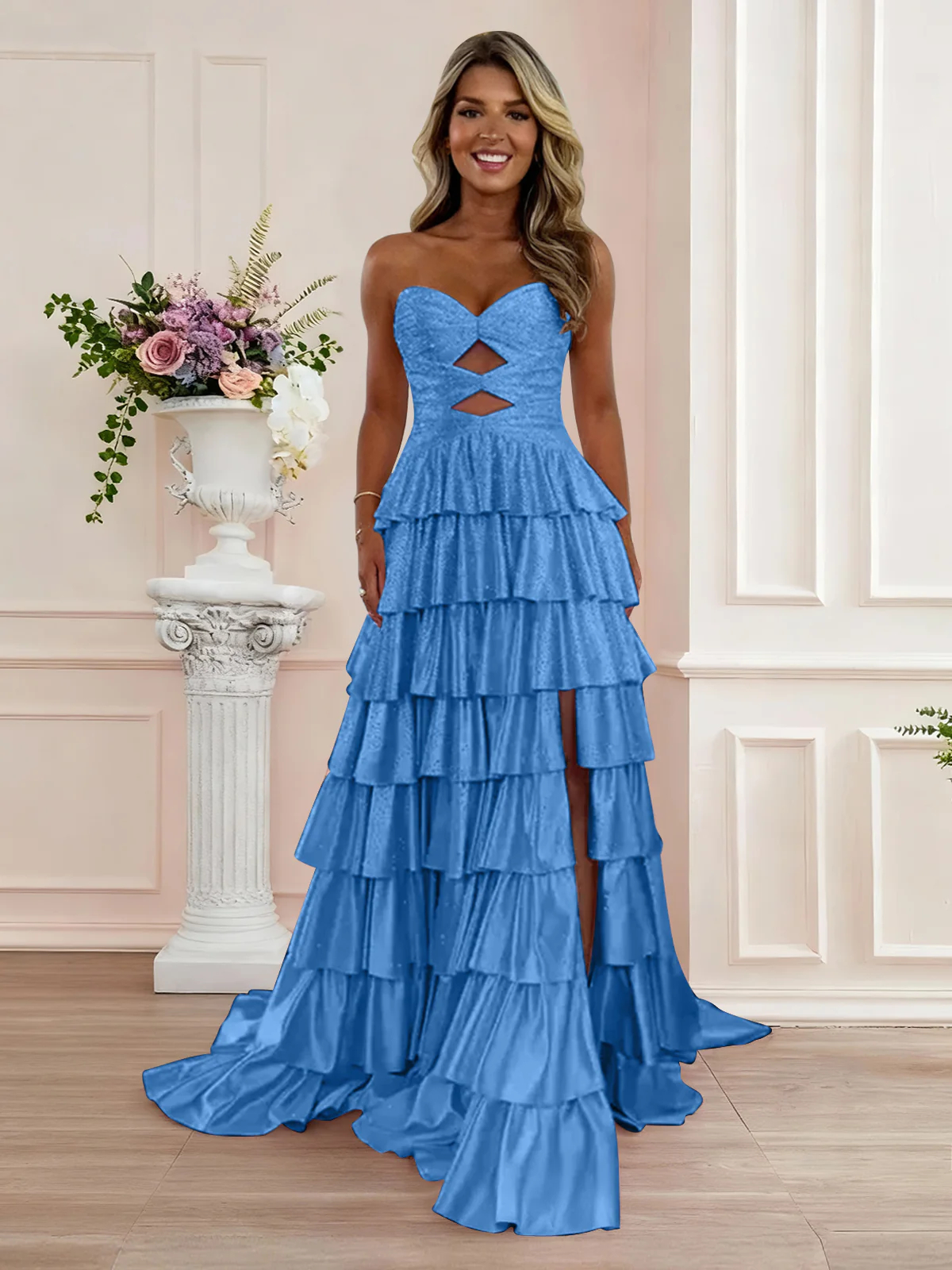 Sparkly Royal Blue Sweetheart A-Line Long Prom Dress with Keyhole