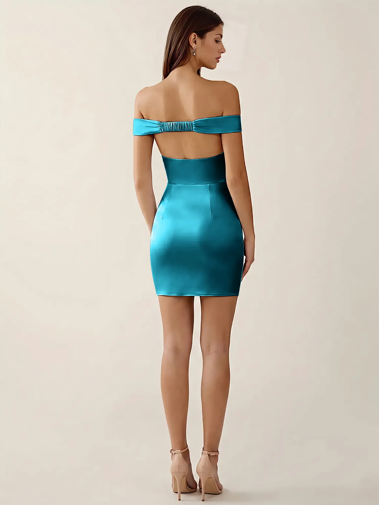 Off-the-Shoulder Satin Bodycon Homecoming Mini Dress