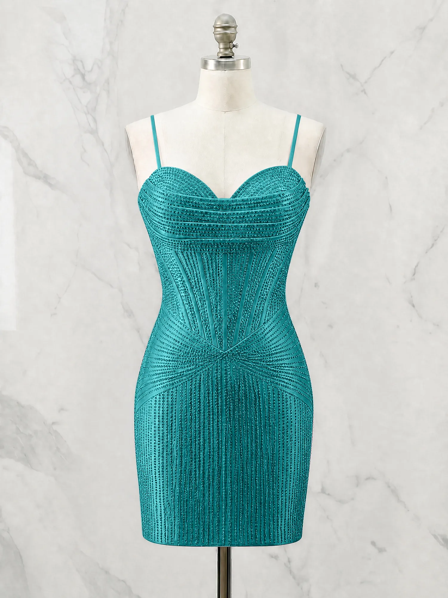 Spaghetti Strap Beaded Corset Homecoming Dress Mini Dress