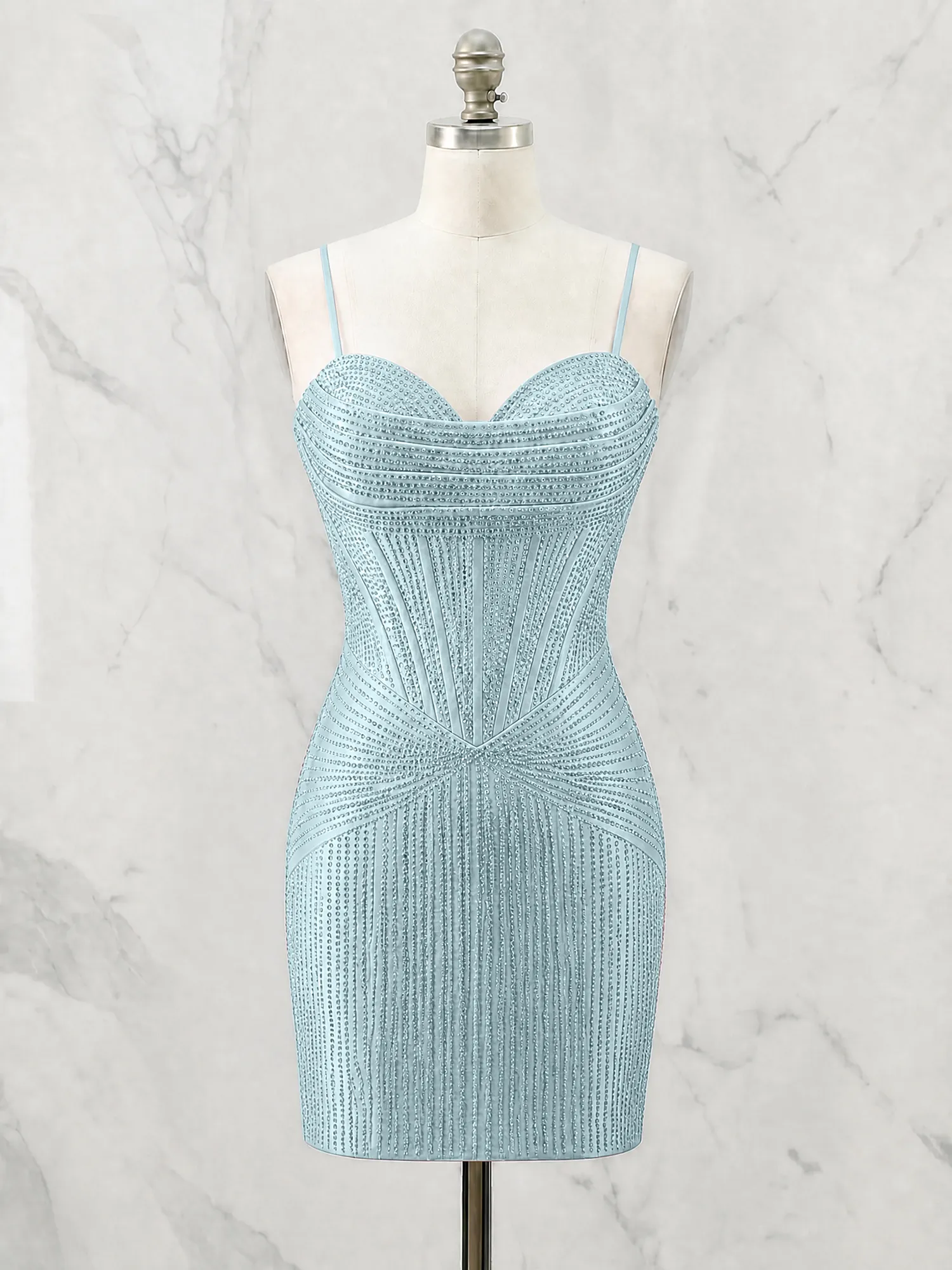 Spaghetti Strap Beaded Corset Homecoming Dress Mini Dress