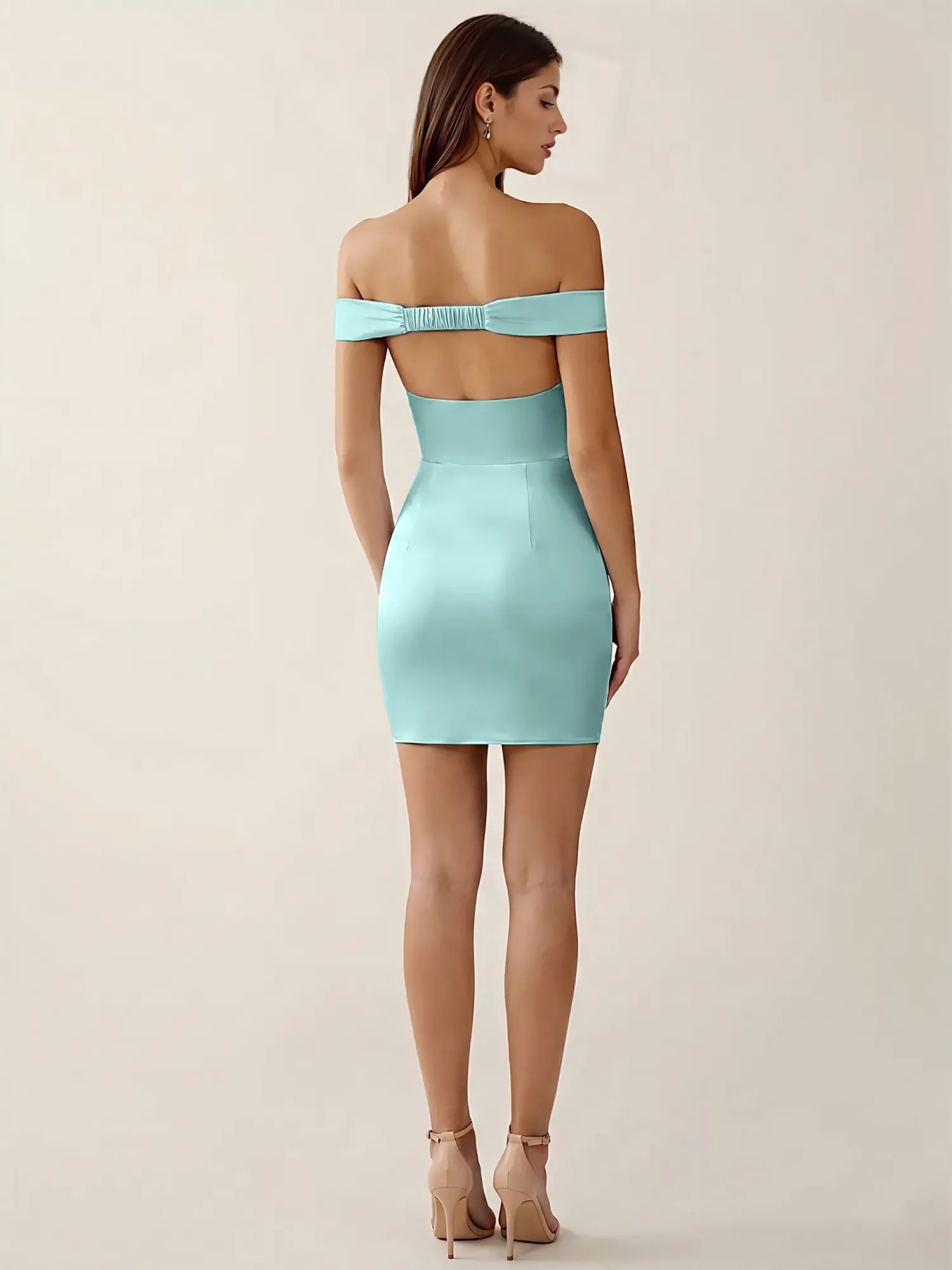 Off-the-Shoulder Satin Bodycon Homecoming Mini Dress
