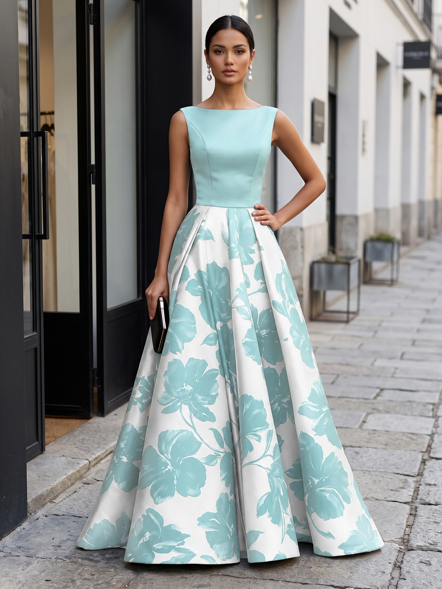 Black Timeless Monochrome Floral Statement Formal Evening Dress