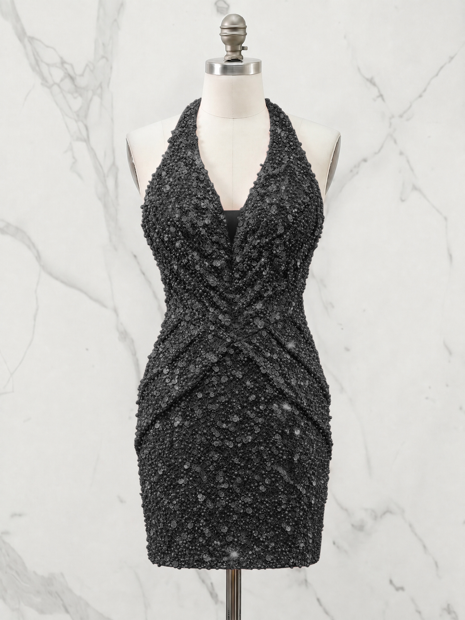 Halter Neck Sequin-Embellished Homecoming Dress