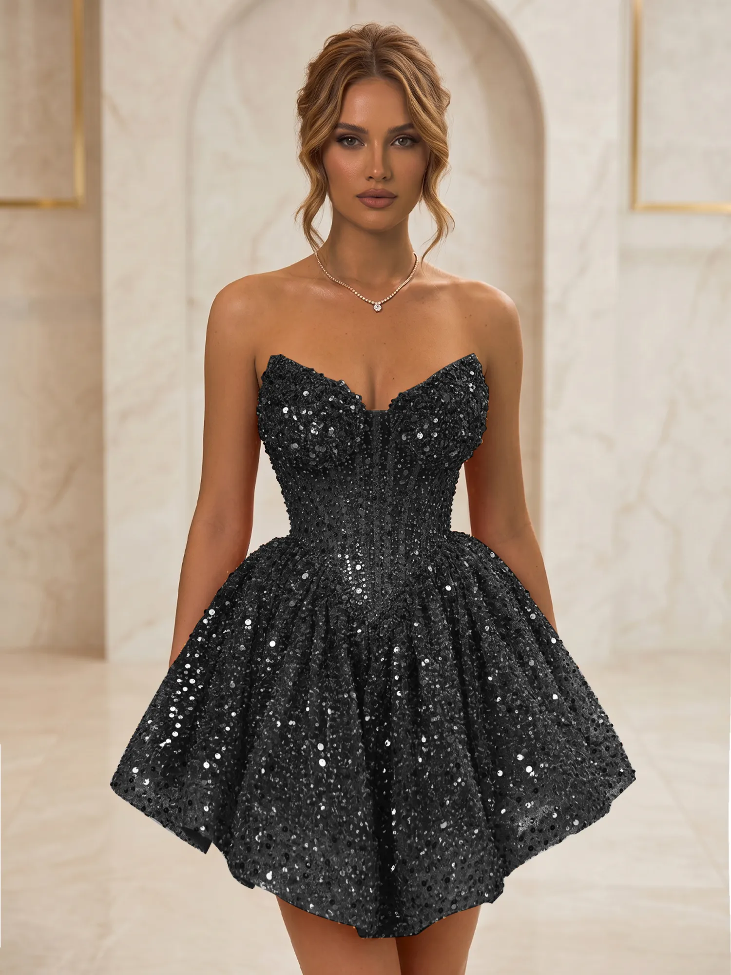Strapless Sweetheart Sequin Corset Homecoming Dress