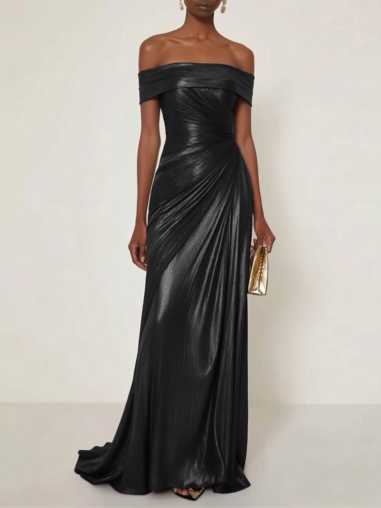 Evening Formal Dress Off the Shoulder Silver Silk Ruffles Strapless Maxi Dress