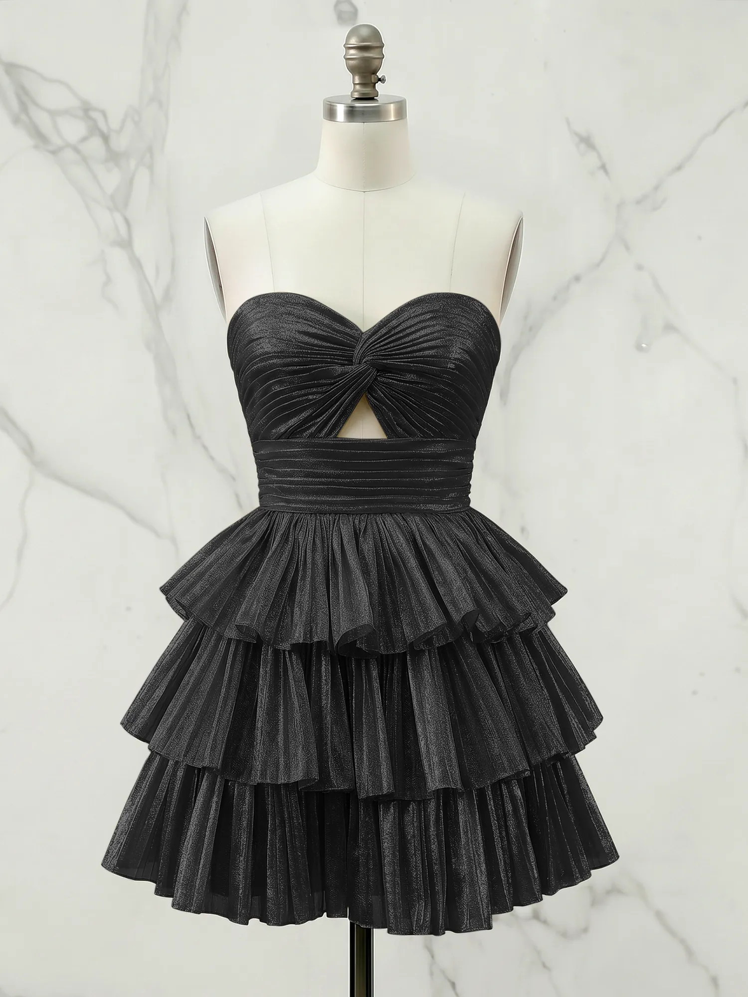 A Line Strapless Tiered Ruffle Homecoming Dress