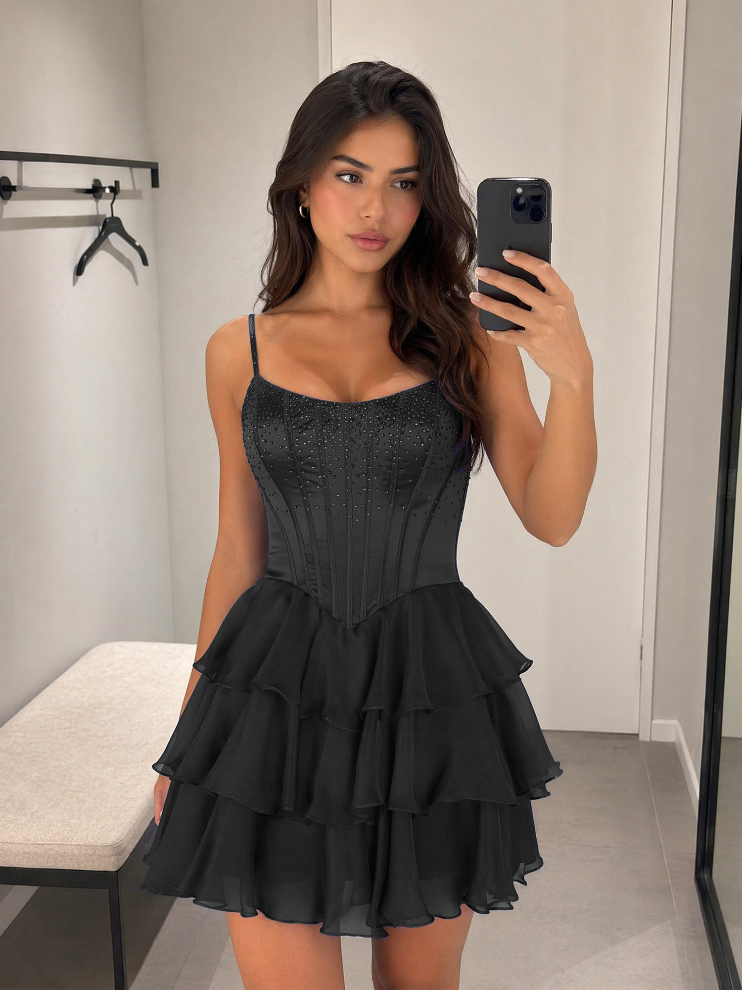Royal Blue Rhinestone Corset Tiered Ruffle Homecoming Dress