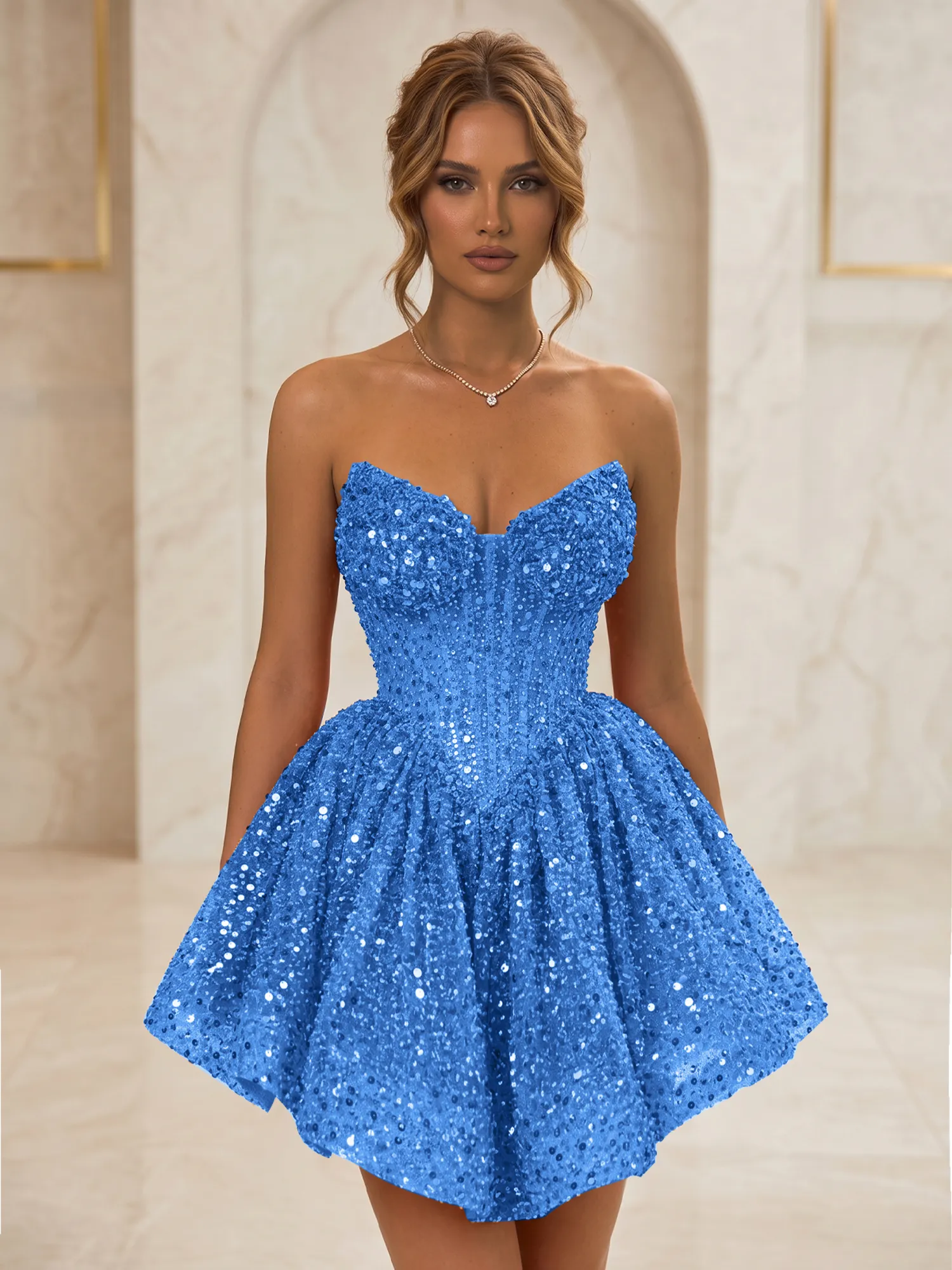 Strapless Sweetheart Sequin Corset Homecoming Dress