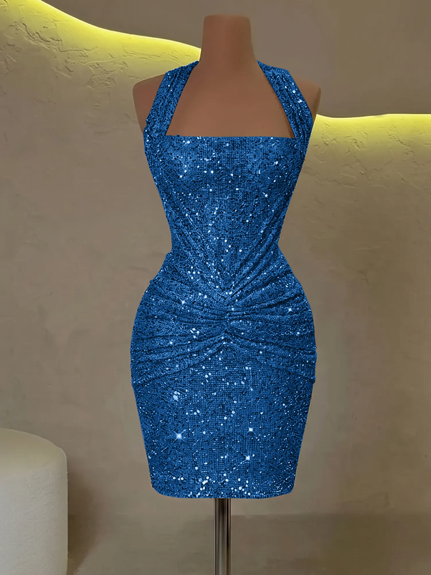 Halter Sequin Corset Ruched Homecoming Dress