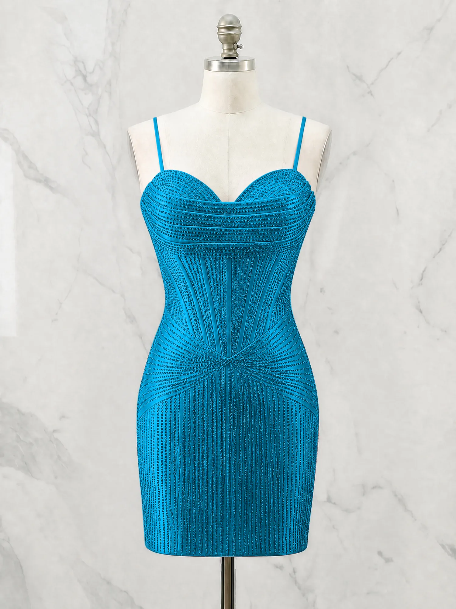 Spaghetti Strap Beaded Corset Homecoming Dress Mini Dress