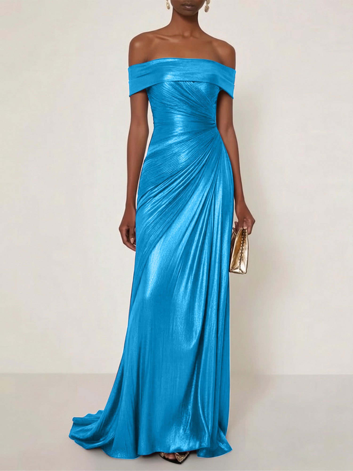 Evening Formal Dress Off the Shoulder Silver Silk Ruffles Strapless Maxi Dress