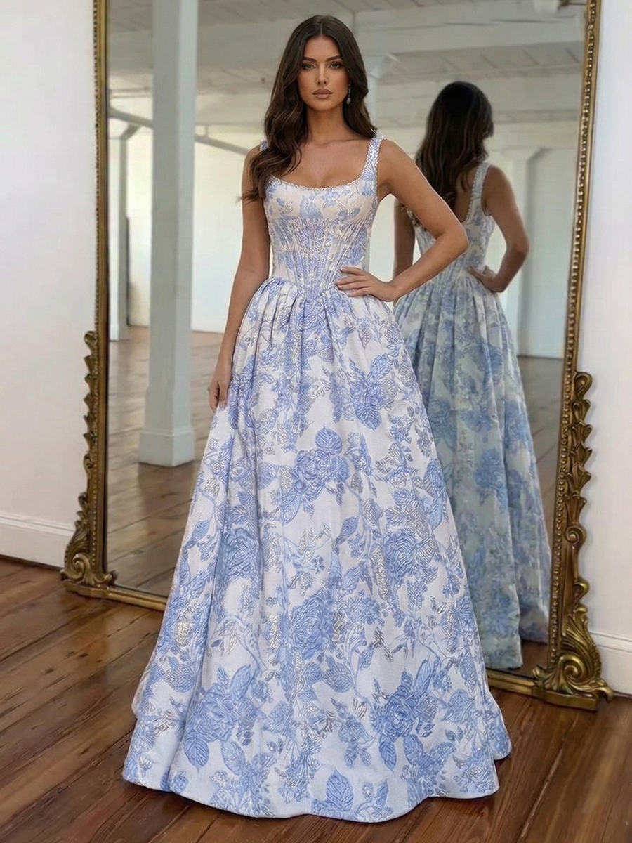 Enchanting Blush Rose Embroidered Corset Ballgown with Pearl-Trimmed Square Neckline