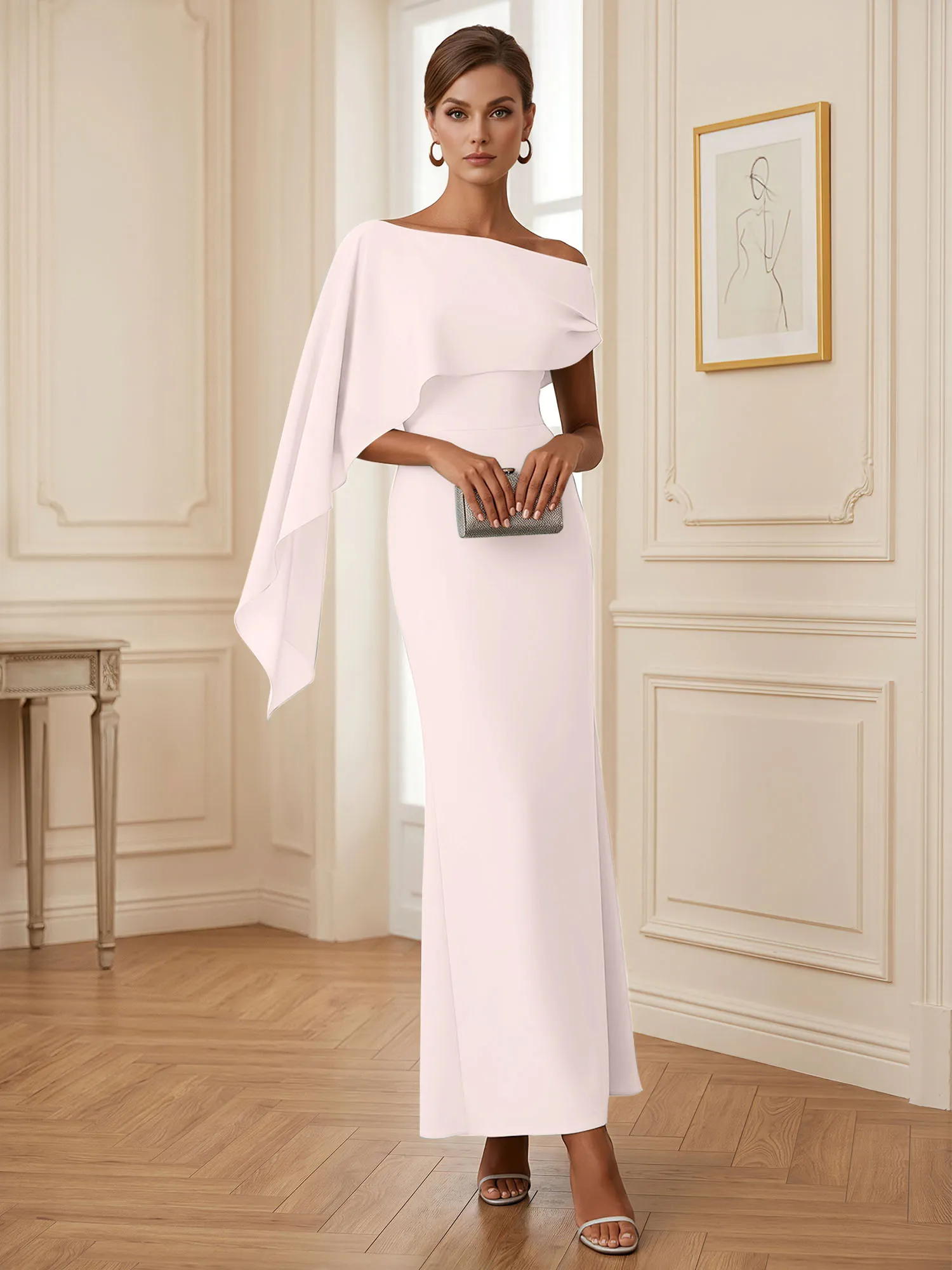 One-Shoulder Chiffon Overlay Mermaid Evening Gown