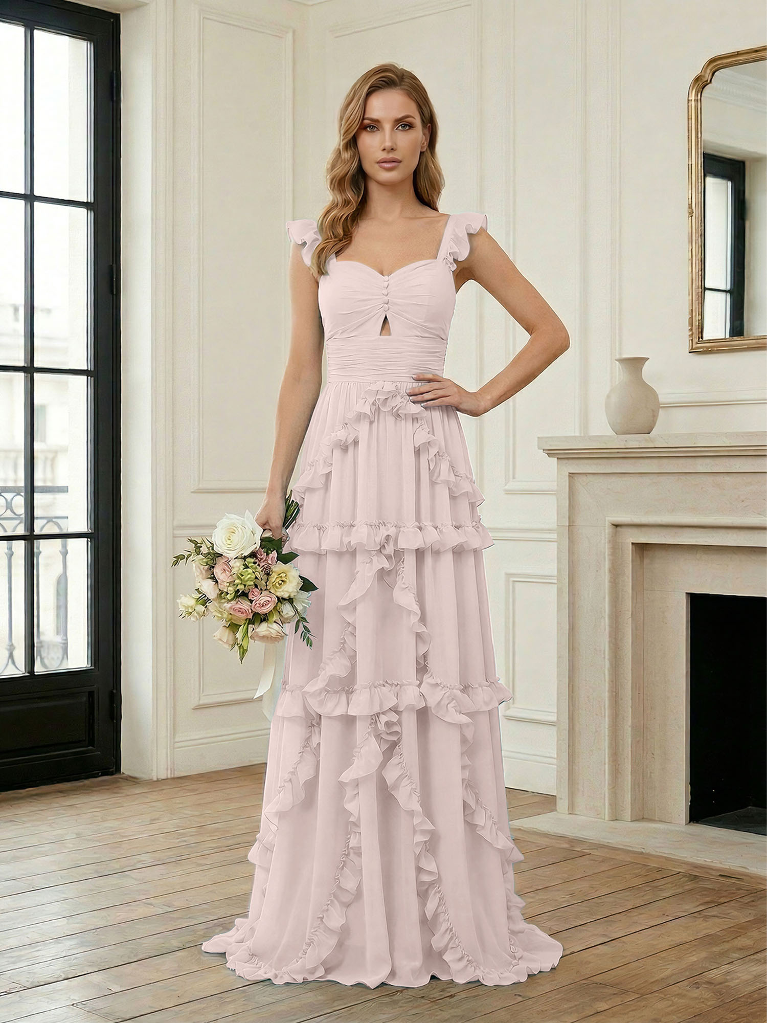 Ethereal Sky Blue Tiered Ruffle Chiffon Maxi Dress Gown