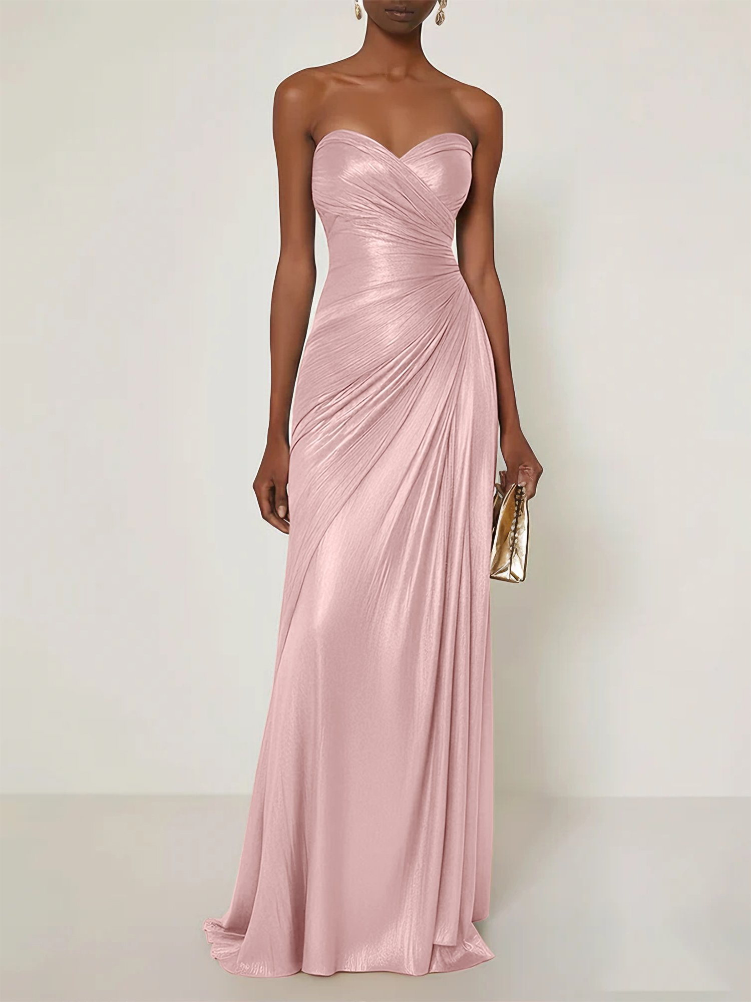 Evening Formal Dress V Neck Silk Ruffles Strapless Maxi Dress