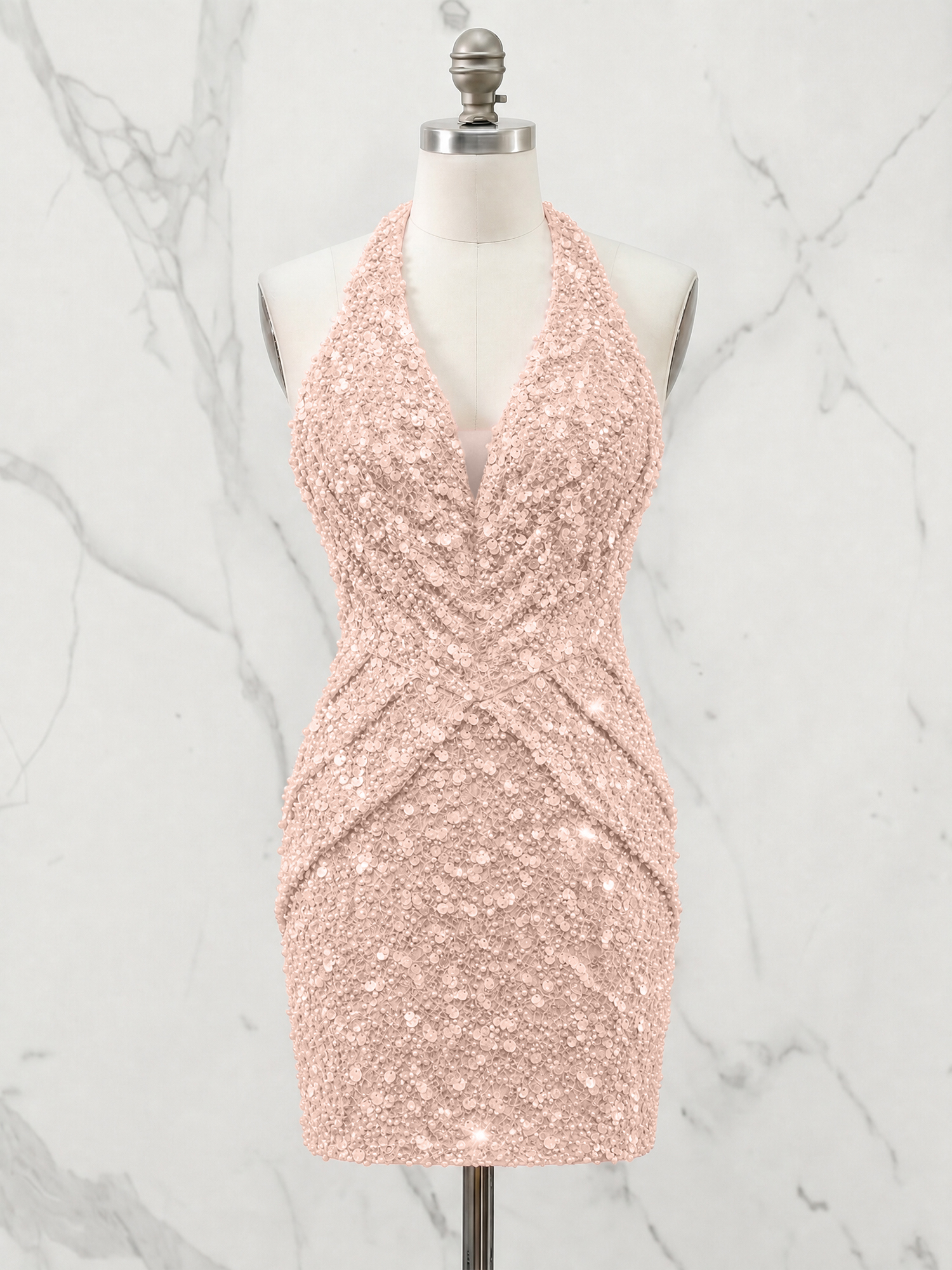 Halter Neck Sequin-Embellished Homecoming Dress