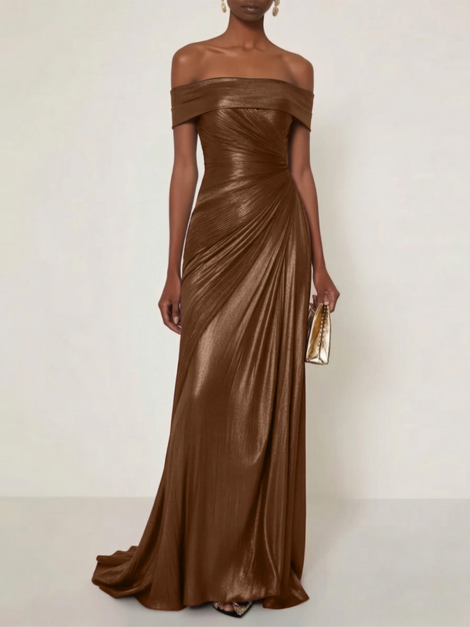Evening Formal Dress Off the Shoulder Silver Silk Ruffles Strapless Maxi Dress