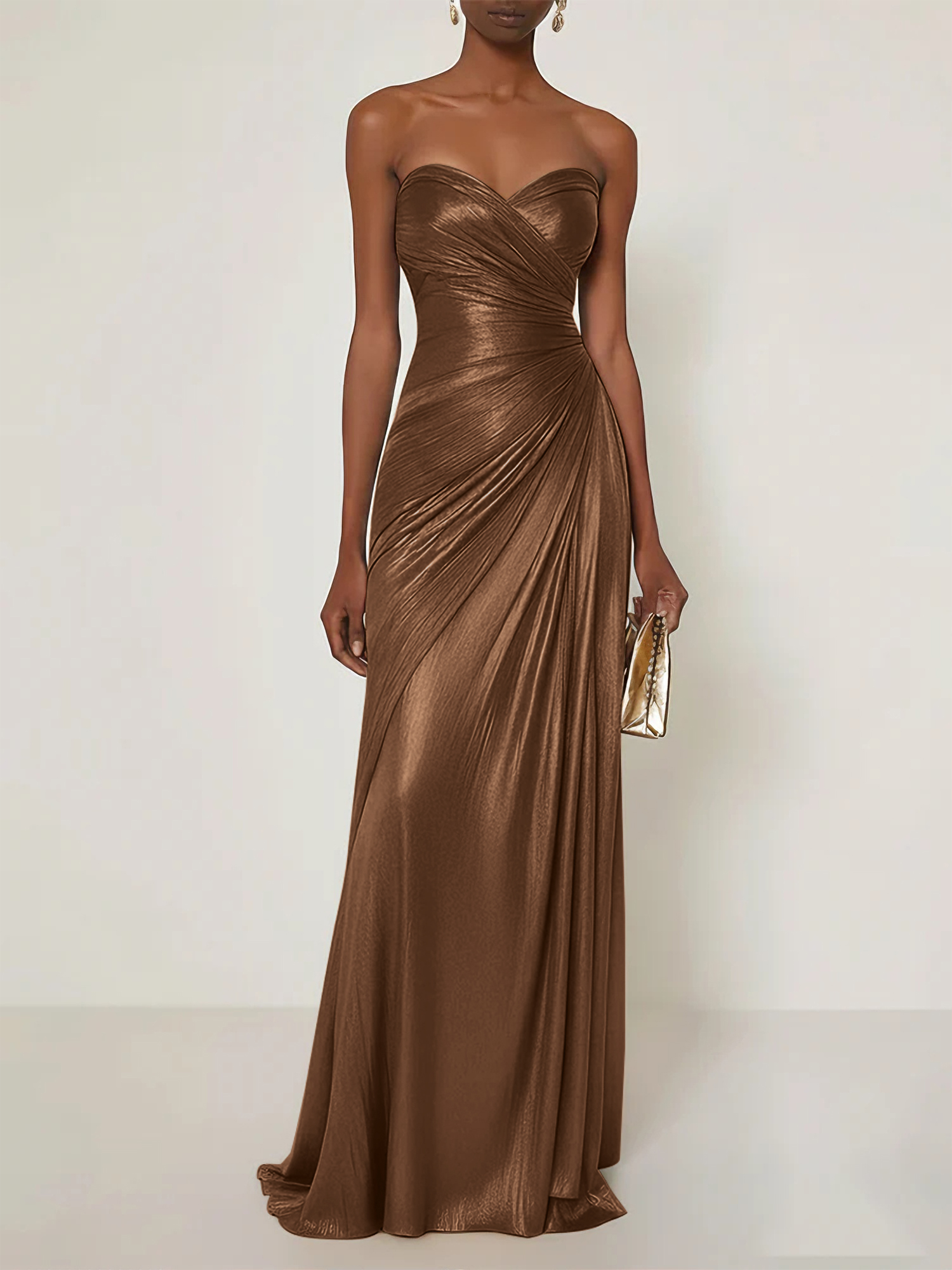 Evening Formal Dress V Neck Silk Ruffles Strapless Maxi Dress