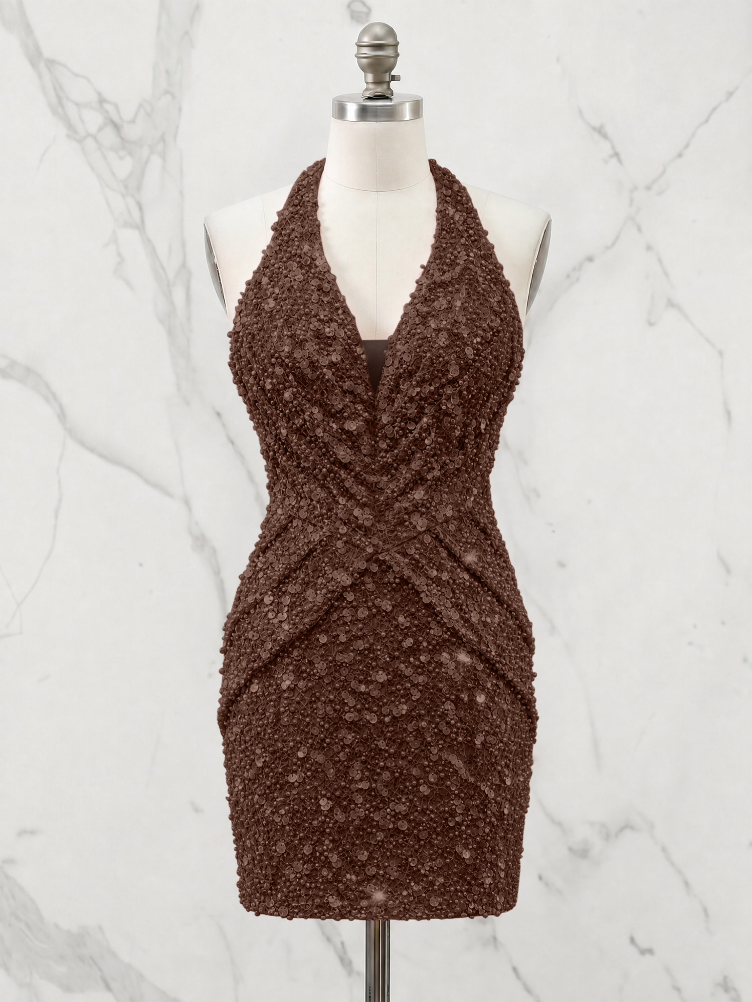 Halter Neck Sequin-Embellished Homecoming Dress