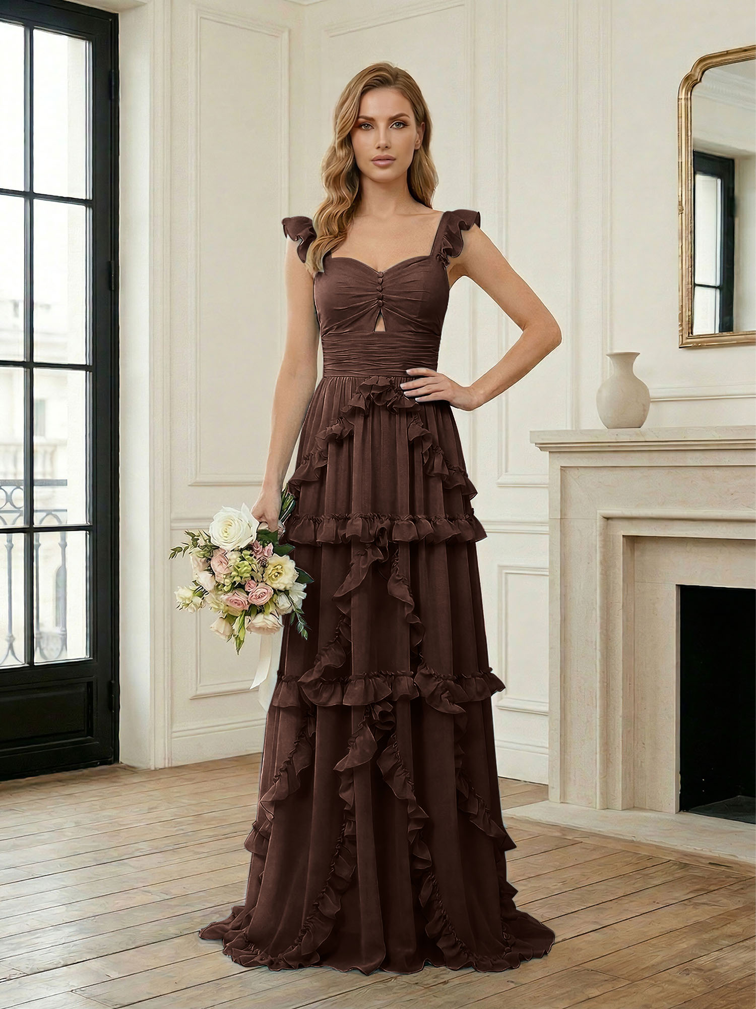 Ethereal Sky Blue Tiered Ruffle Chiffon Maxi Dress Gown