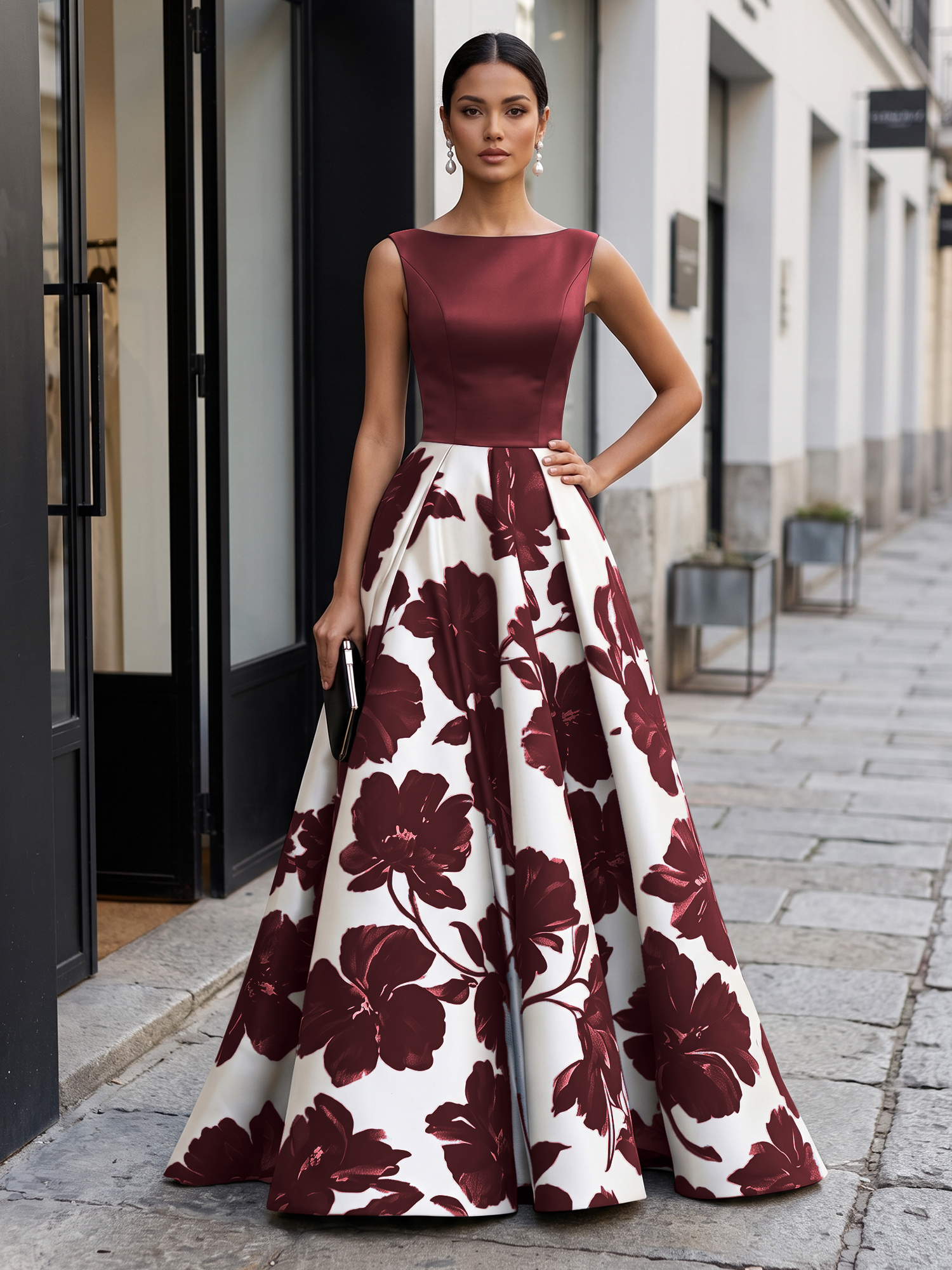 Black Timeless Monochrome Floral Statement Formal Evening Dress