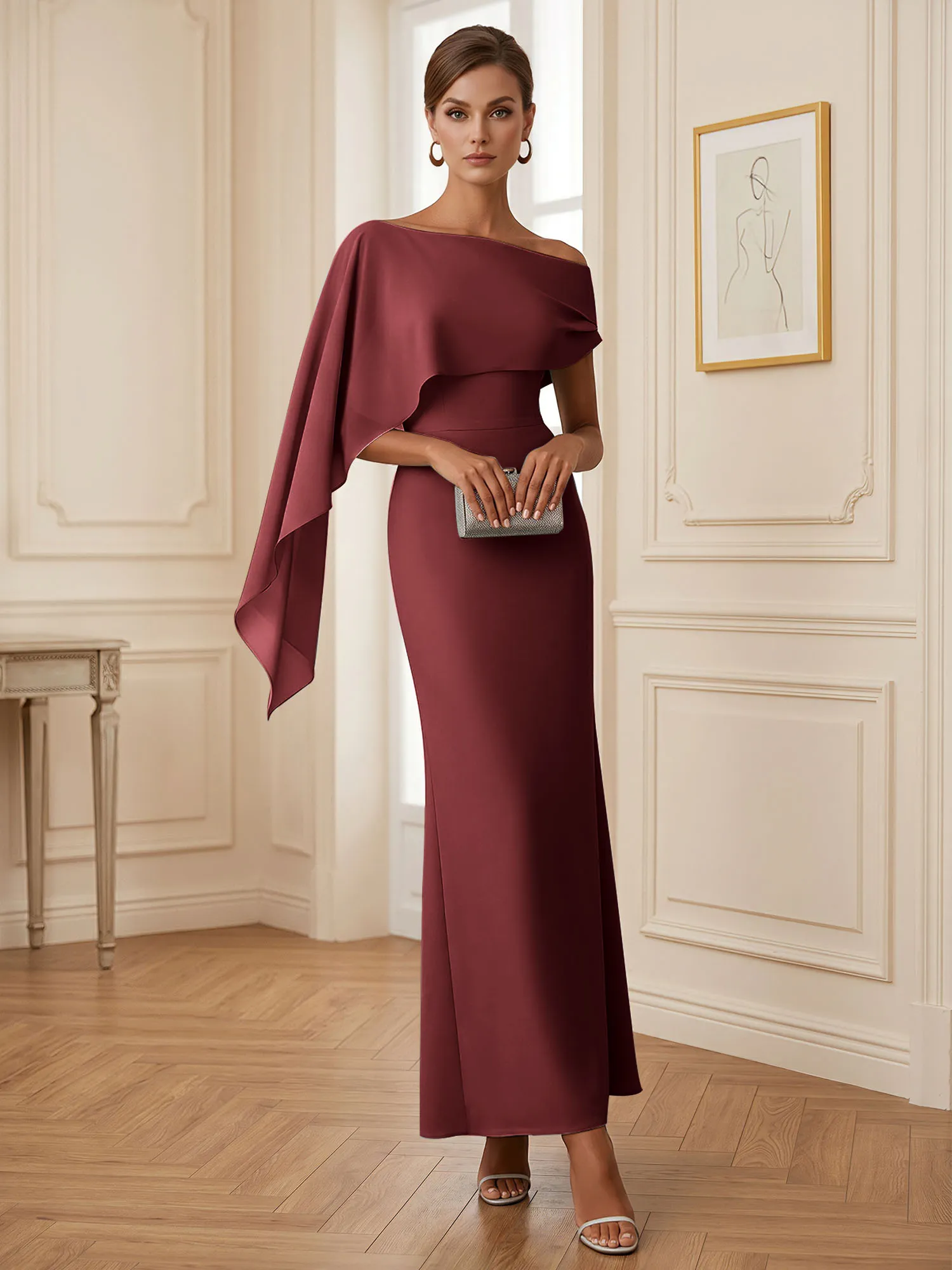 One-Shoulder Chiffon Overlay Mermaid Evening Gown