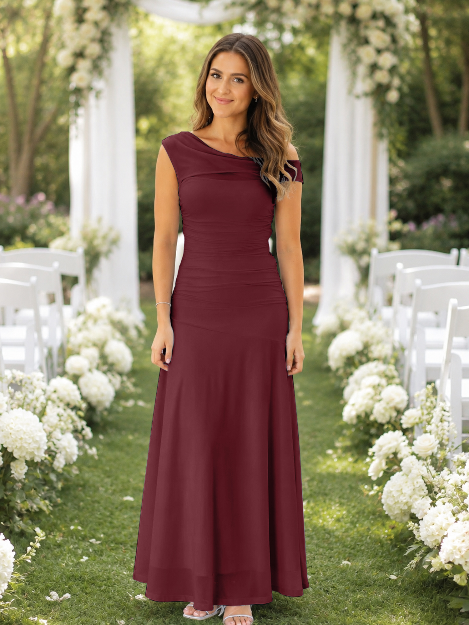 Ethereal Powder Blue Asymmetrical Ruched Chiffon Bridesmaid Dress